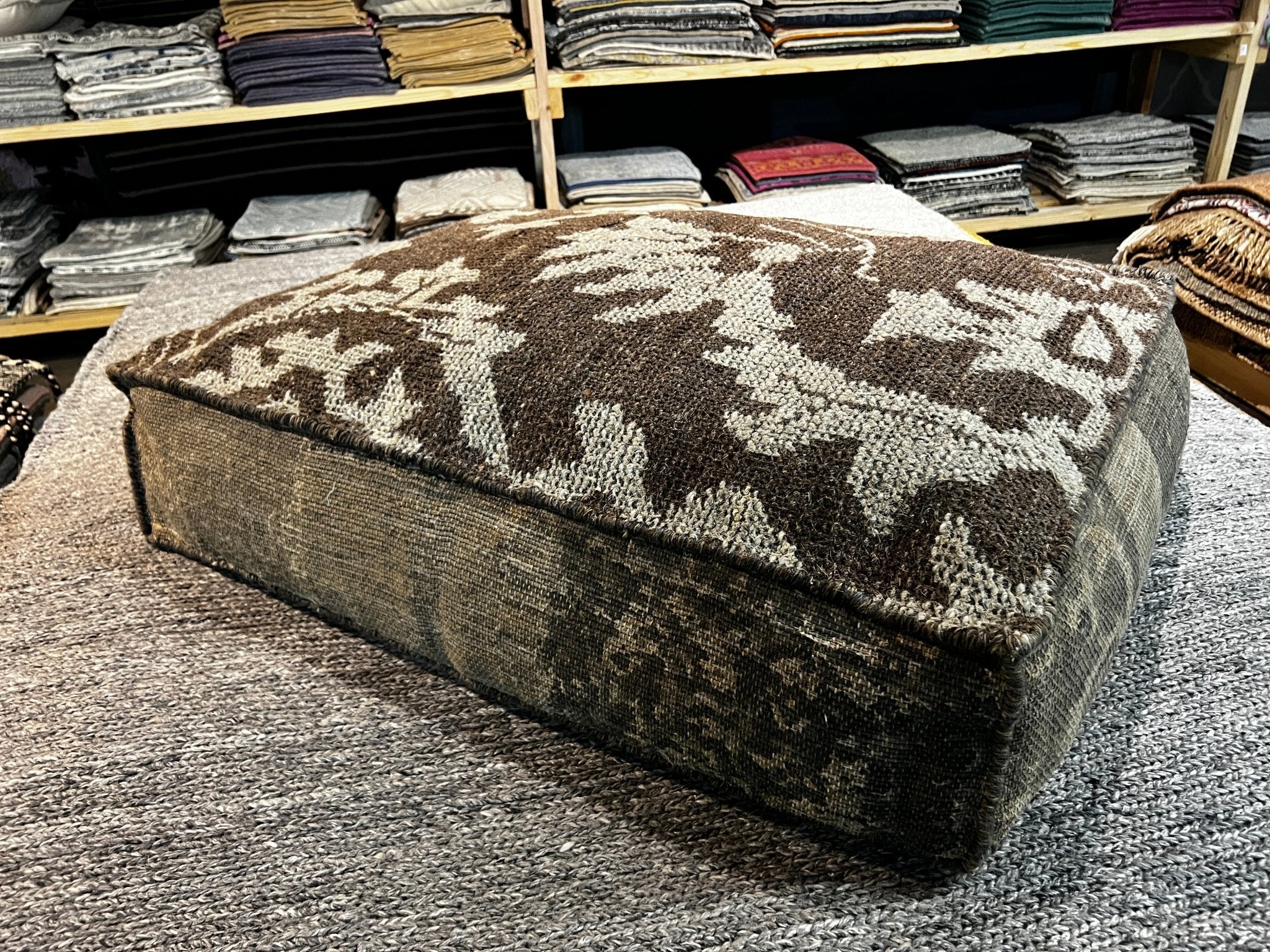 Brown Hand-Knotted Pouffe | Banana Manor Rug Company