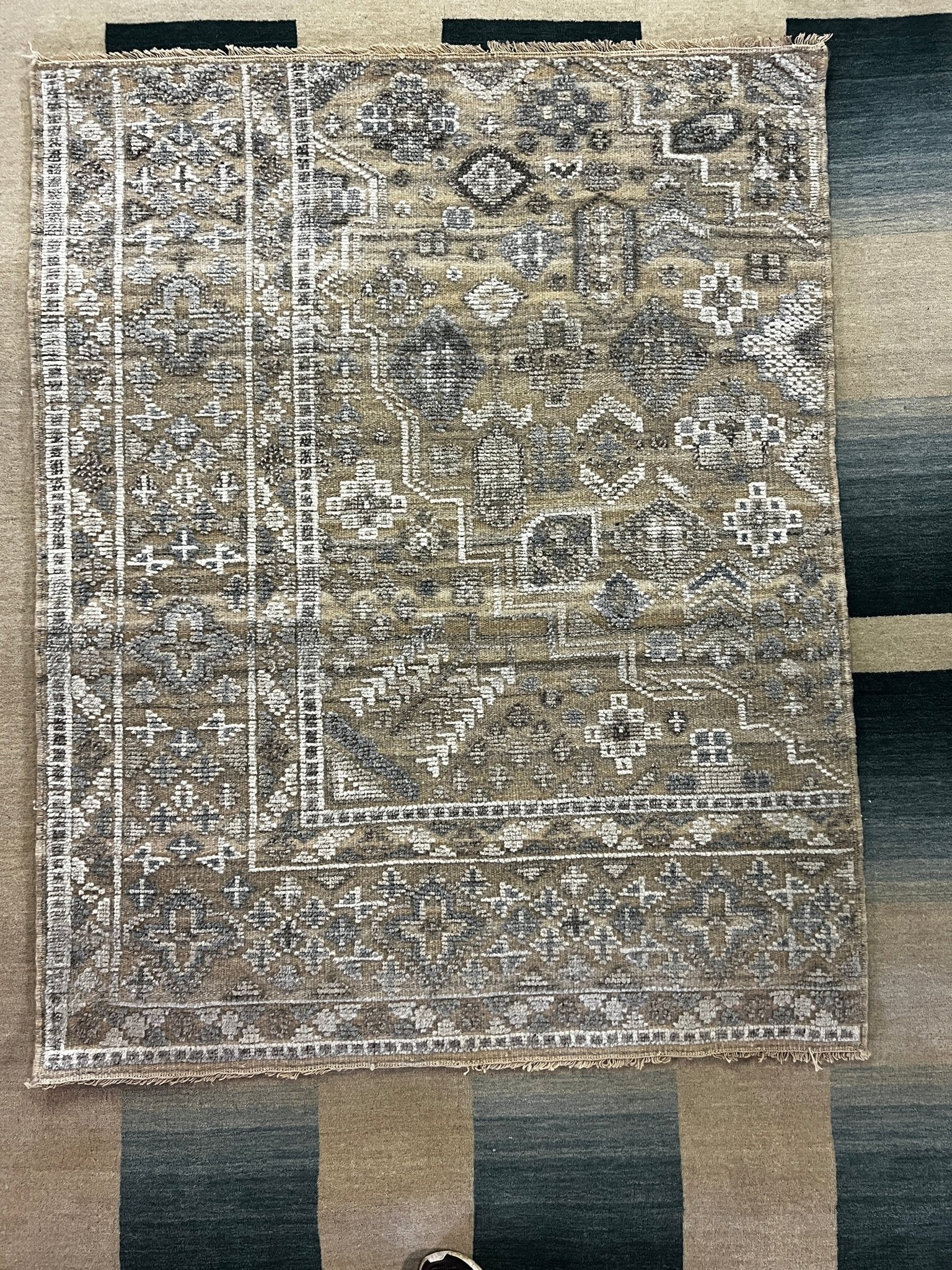 Dixon 4x5 brown Hand-Knotted Modern Rug corner | Banana Manor Rug Company