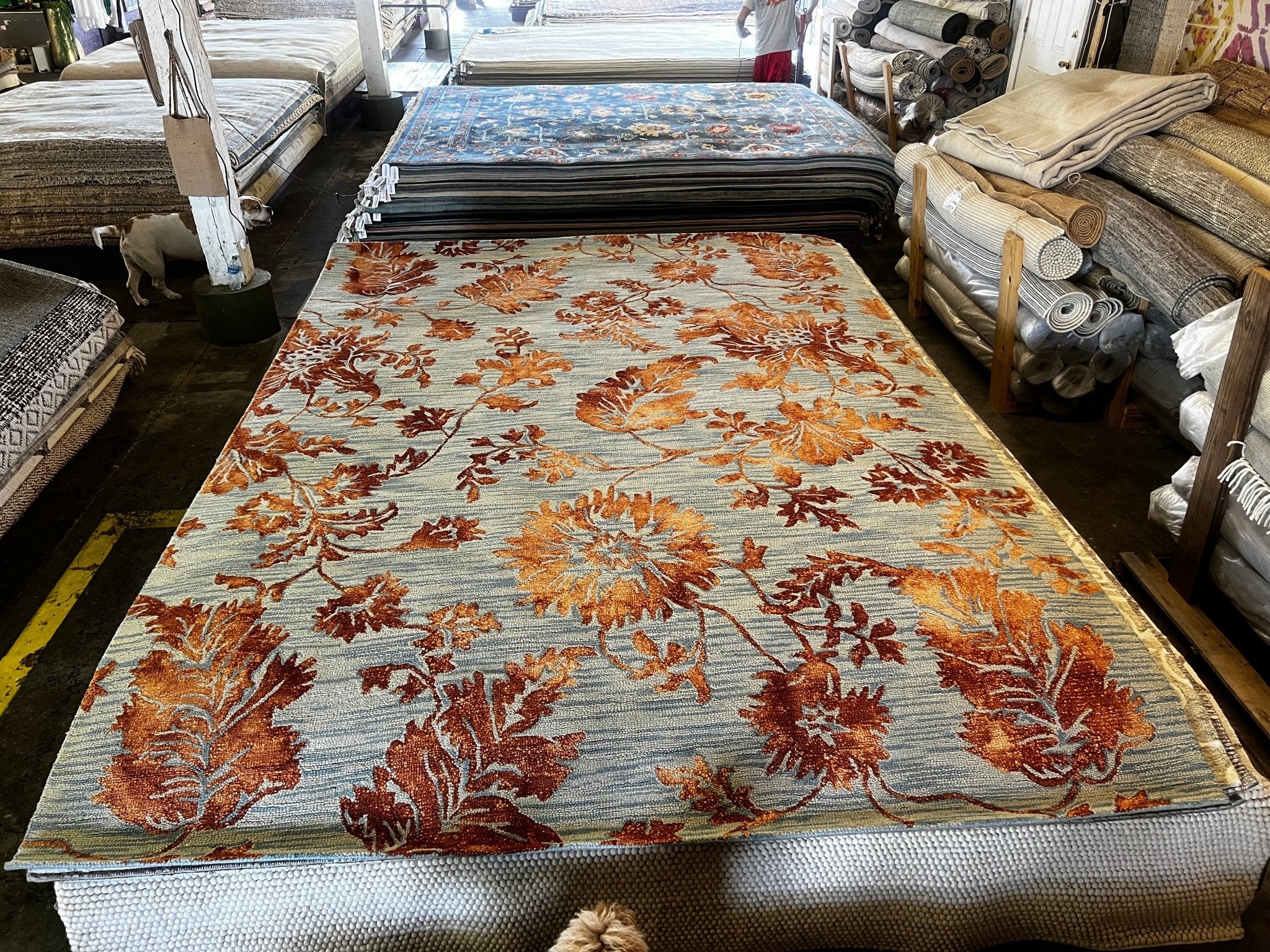 Ewan Roy Hand-Tufted Wool Aqua & Gold Floral (Multiple Sizes Available) | Banana Manor Rug Factory Outlet