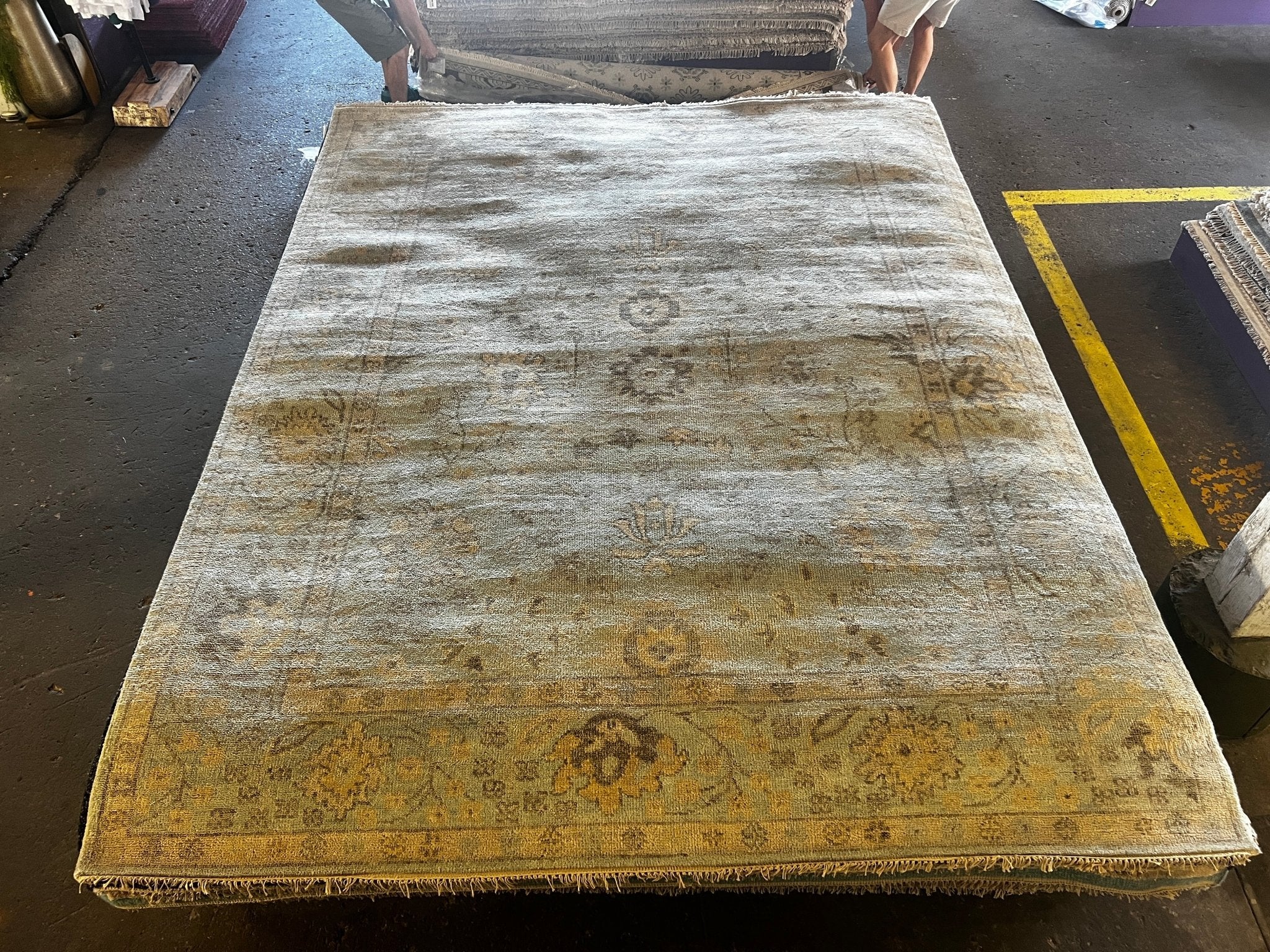 Fleur 8x10 Aqua and Blue Turkish Knot Oushak Rug | Banana Manor Rug Company