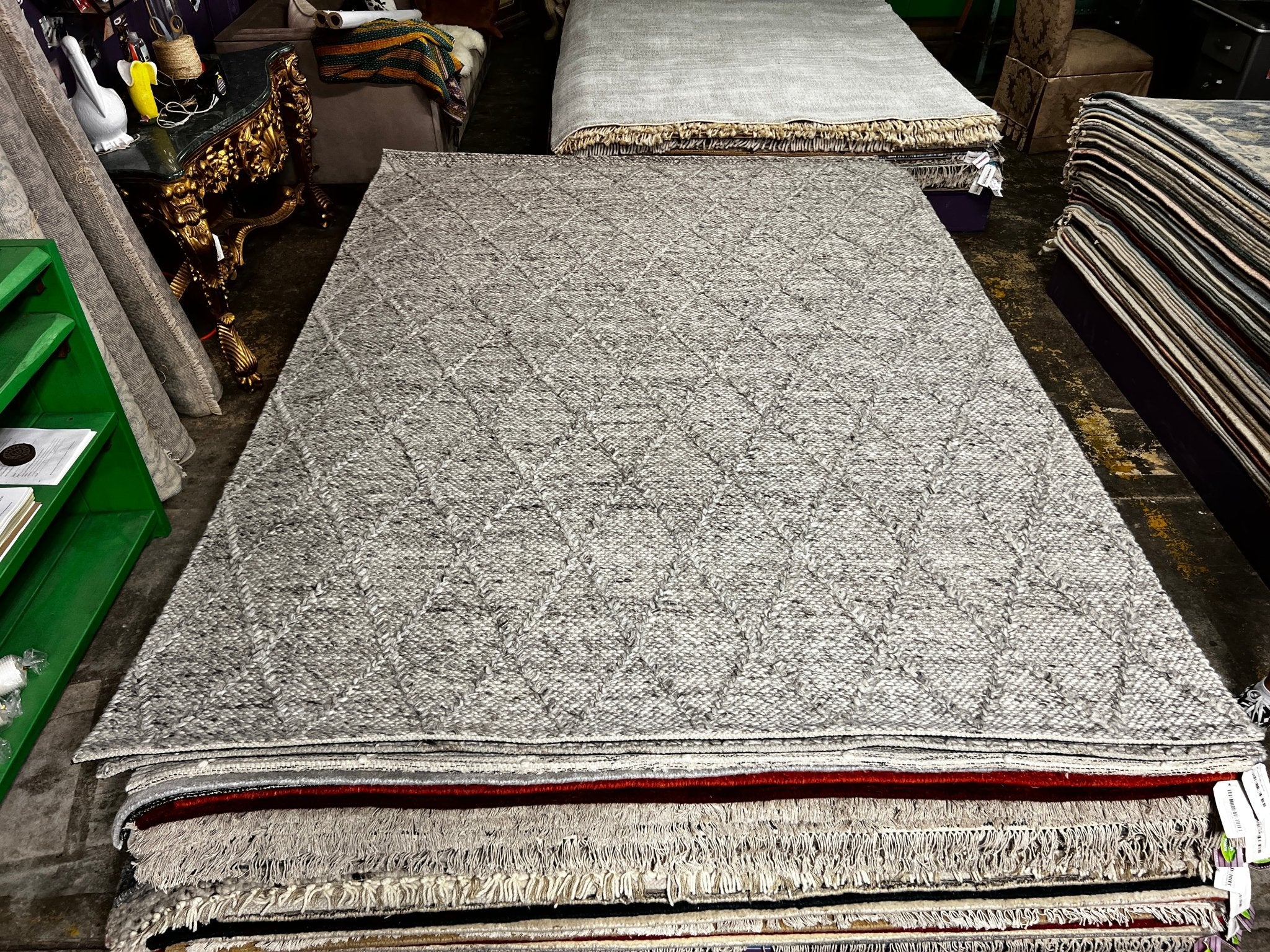 Gerri 6.6x9.3 Handwoven Wool Durrie Natural/Grey Geometrical | Banana Manor Rug Factory Outlet