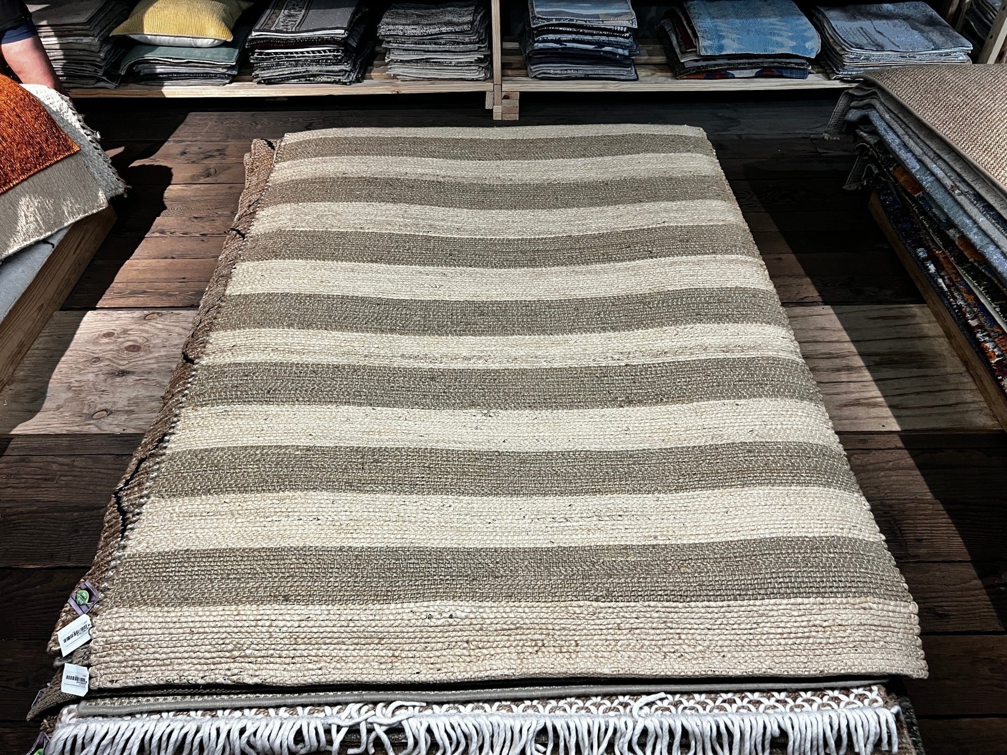 Howard Johnson 5.3x8 Handwoven Striped Natural and Brown Jute Rug | Banana Manor Rug Company