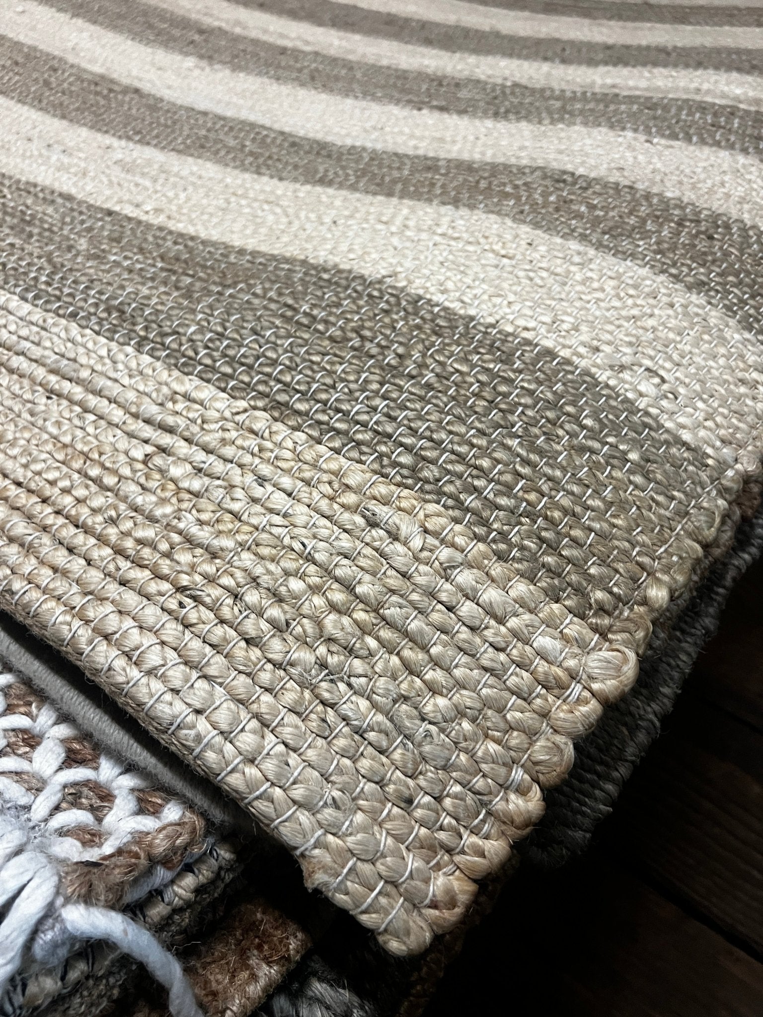 Howard Johnson 5.3x8 Handwoven Striped Natural and Brown Jute Rug | Banana Manor Rug Company