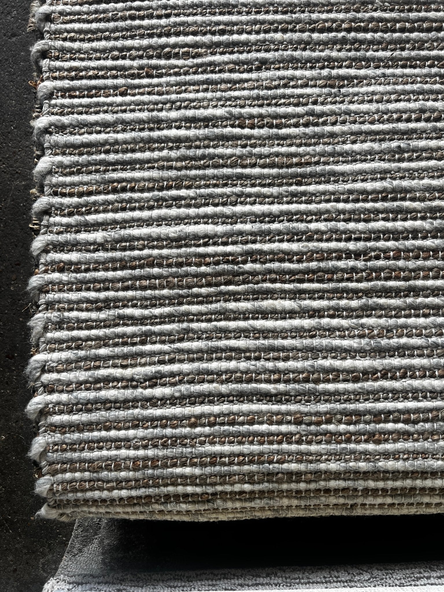 Hulka Handwoven White and Natural Striped Jute & Wool Rug 8.3x10.3 | Banana Manor Rug Company