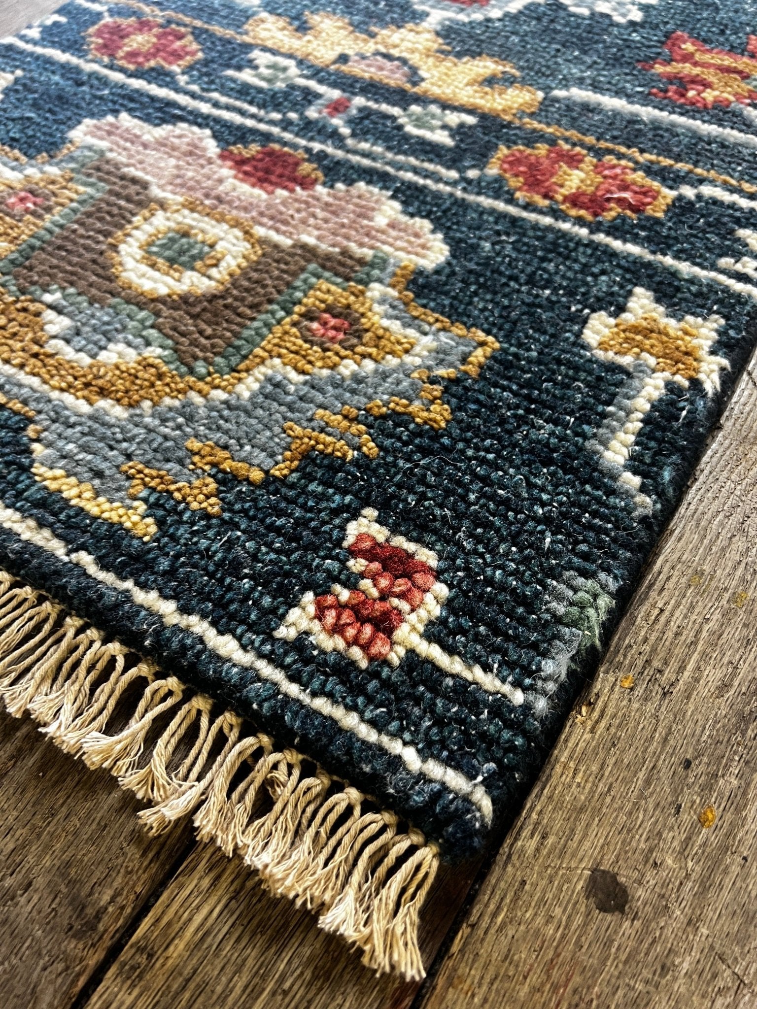 "Indy" Dark Blue and Gold Hand-Knotted Oushak Rug 8x10 | Banana Manor Rug Company
