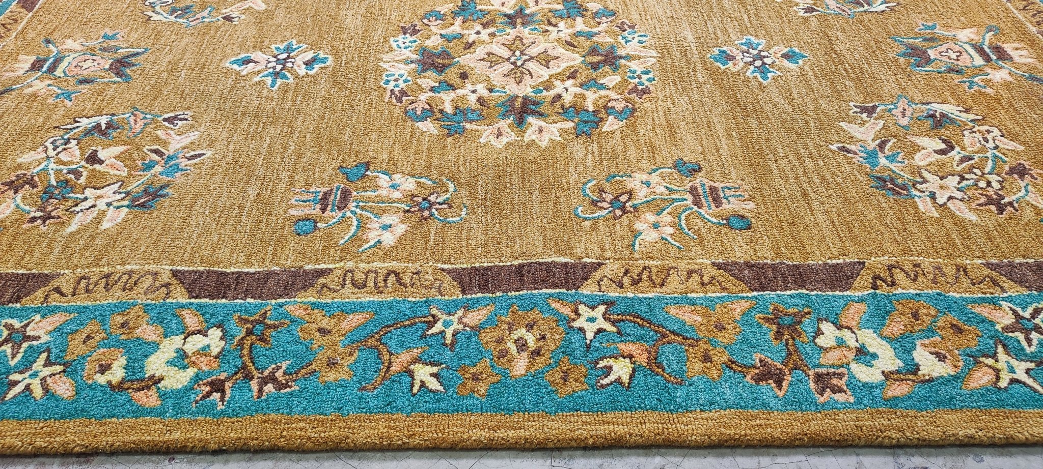 Jarboe 5x8 Hand-Tufted Gold & Green Floral | Banana Manor Rug Factory Outlet
