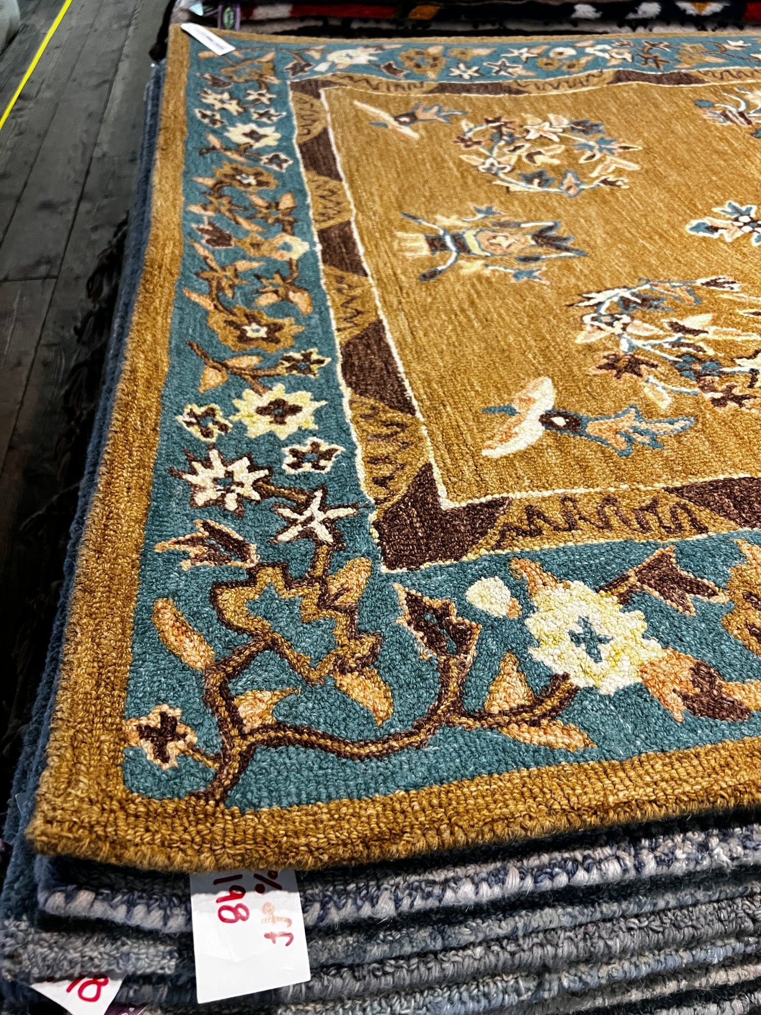 Jarboe 5x8 Hand-Tufted Gold & Green Floral | Banana Manor Rug Factory Outlet