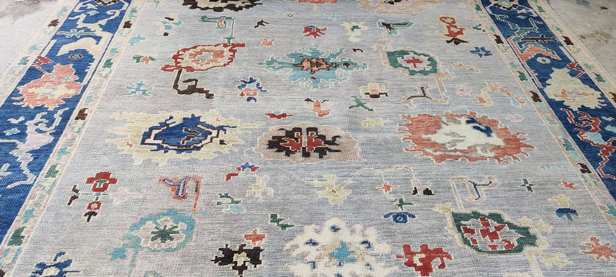 Jess Bowen 12x15 Hand Knotted Grey & Blue Oushak | Banana Manor Rug Factory Outlet