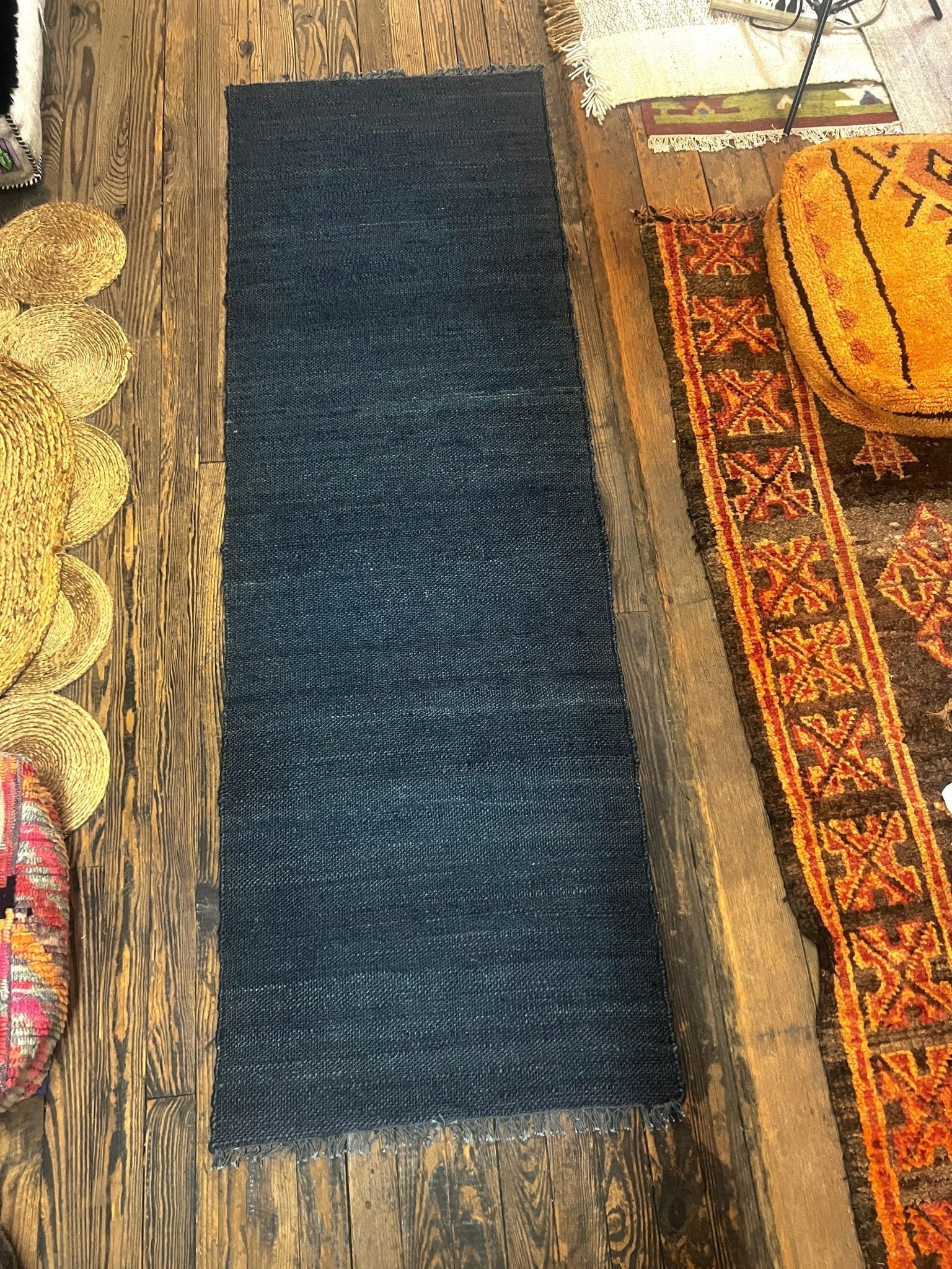 Jesse Duke Handwoven 2.6x8 Blue Durrie Jute Runner | Banana Manor Rug Company