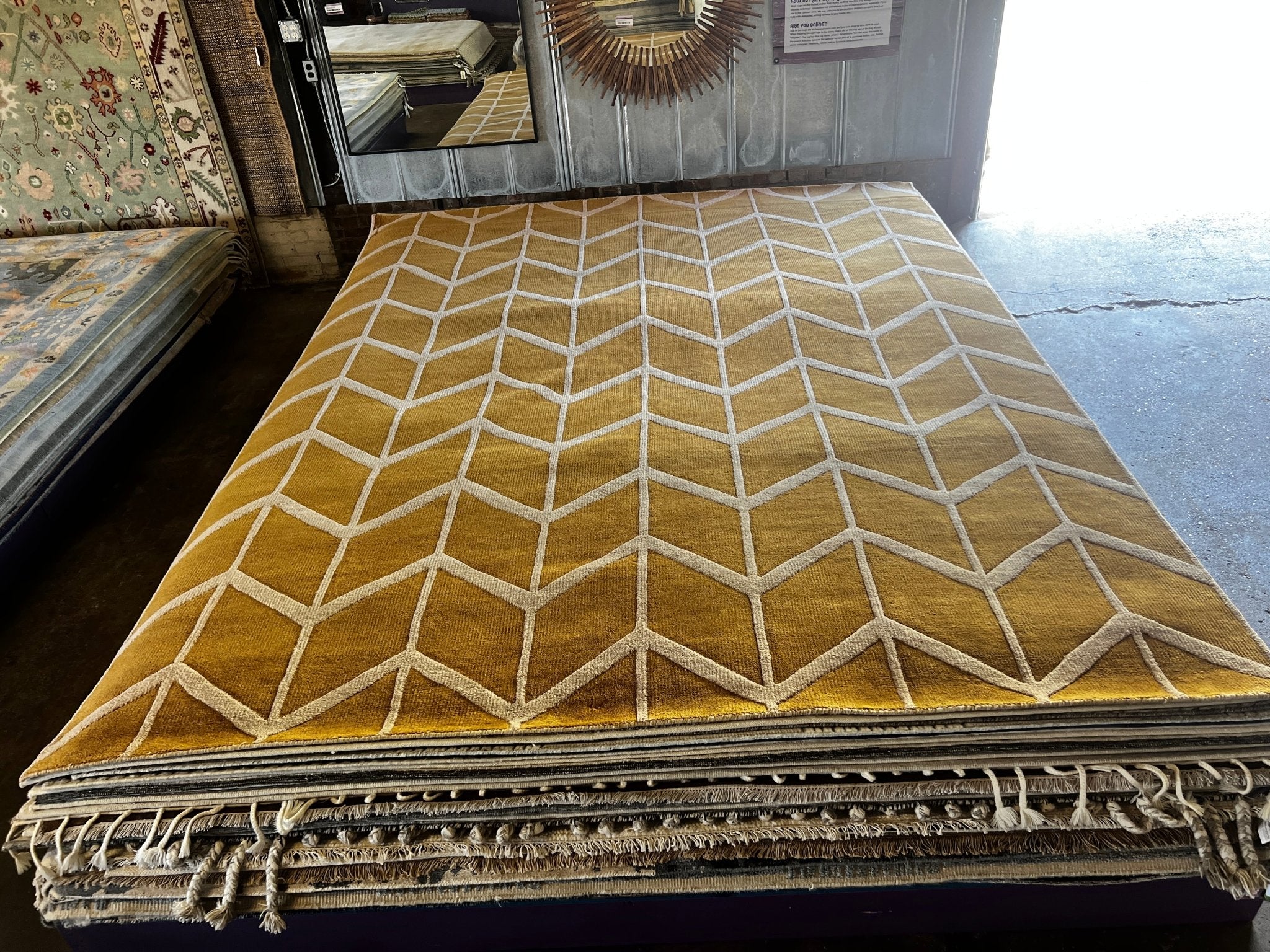 John Bubbles Hand-Knotted Modern Rug Light Gold Beige High-Low 9.3x11.9 | Banana Manor Rug Factory Outlet