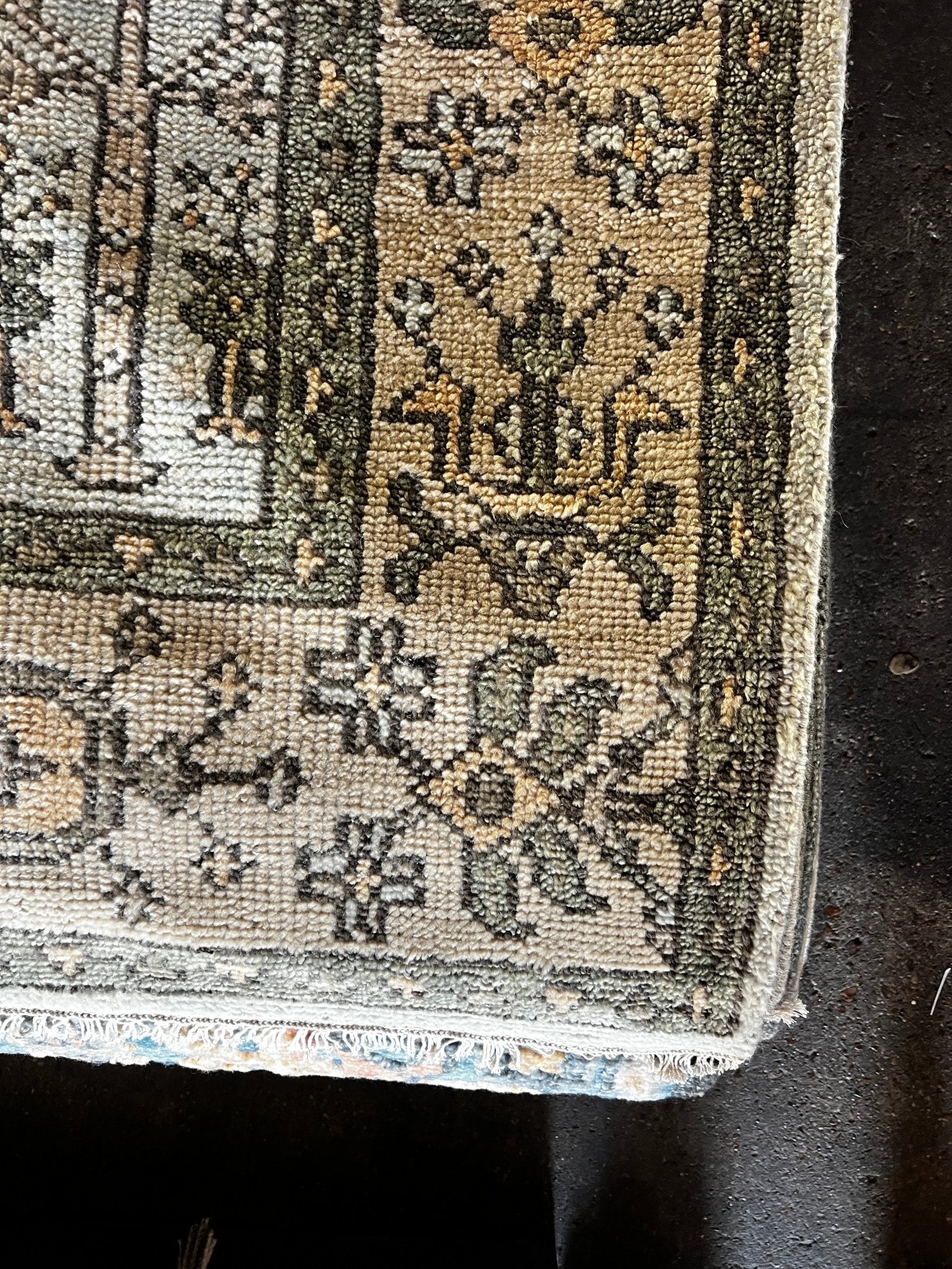 Kara Smith 7.9x9.9 Light Green and Tan Hand-Knotted Oushak Rug | Banana Manor Rug Factory Outlet