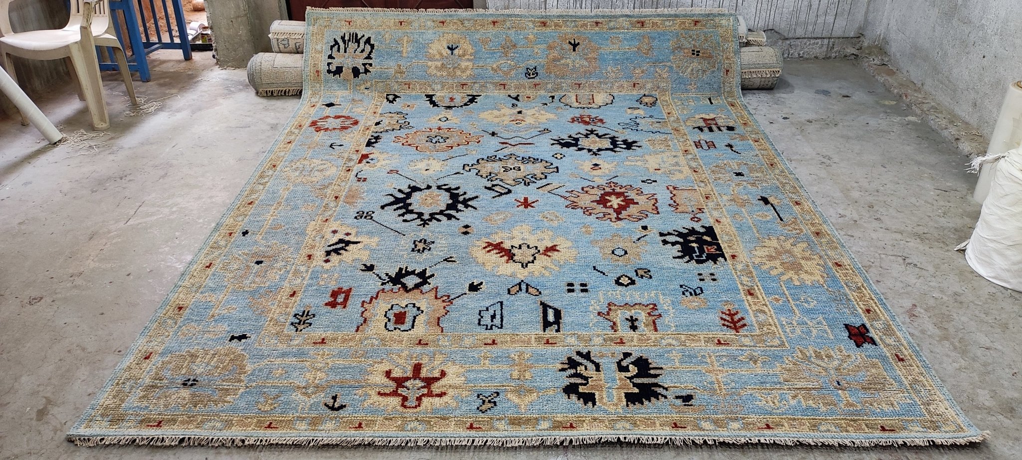 Kelly Behun Blue Hand-Knotted Oushak Rug 8x10 | Banana Manor Rug Company