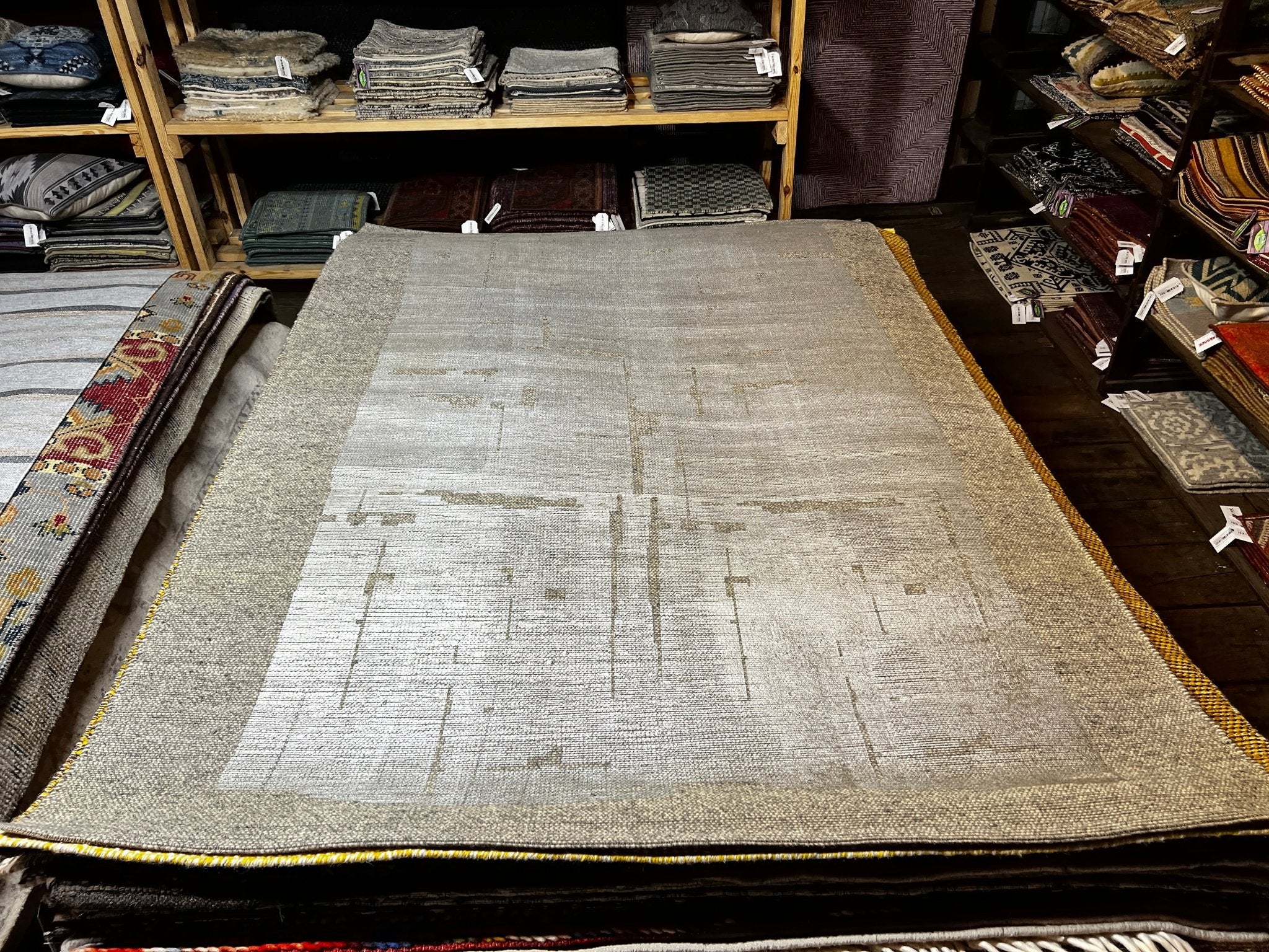 Krewe of Eve 5.3x7.6 Handwoven Grey Printed Durrie | Banana Manor Rug Factory Outlet