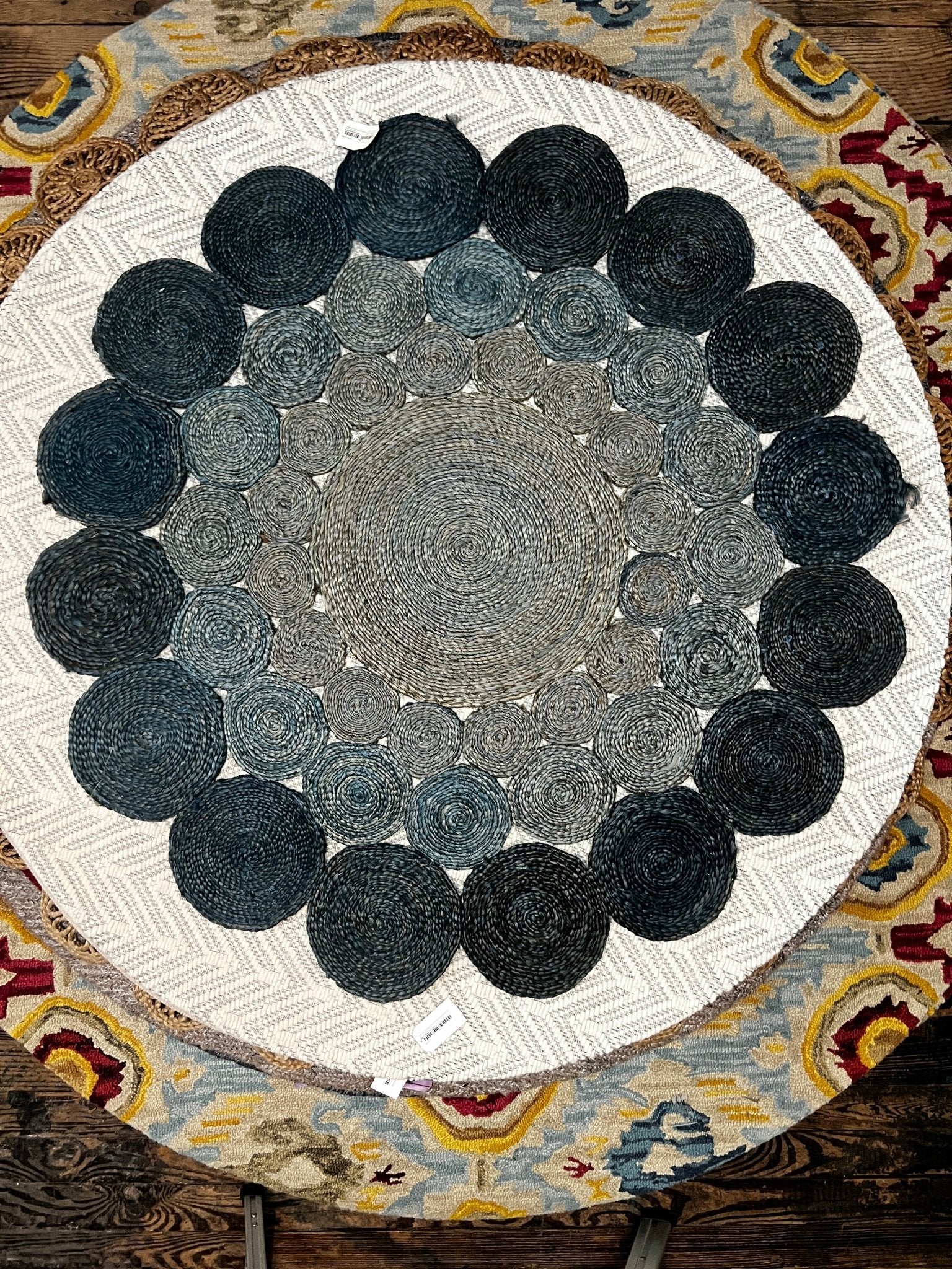 Lancelot Handwoven 5x5 Blue Round Jute Rug | Banana Manor Rug Factory Outlet