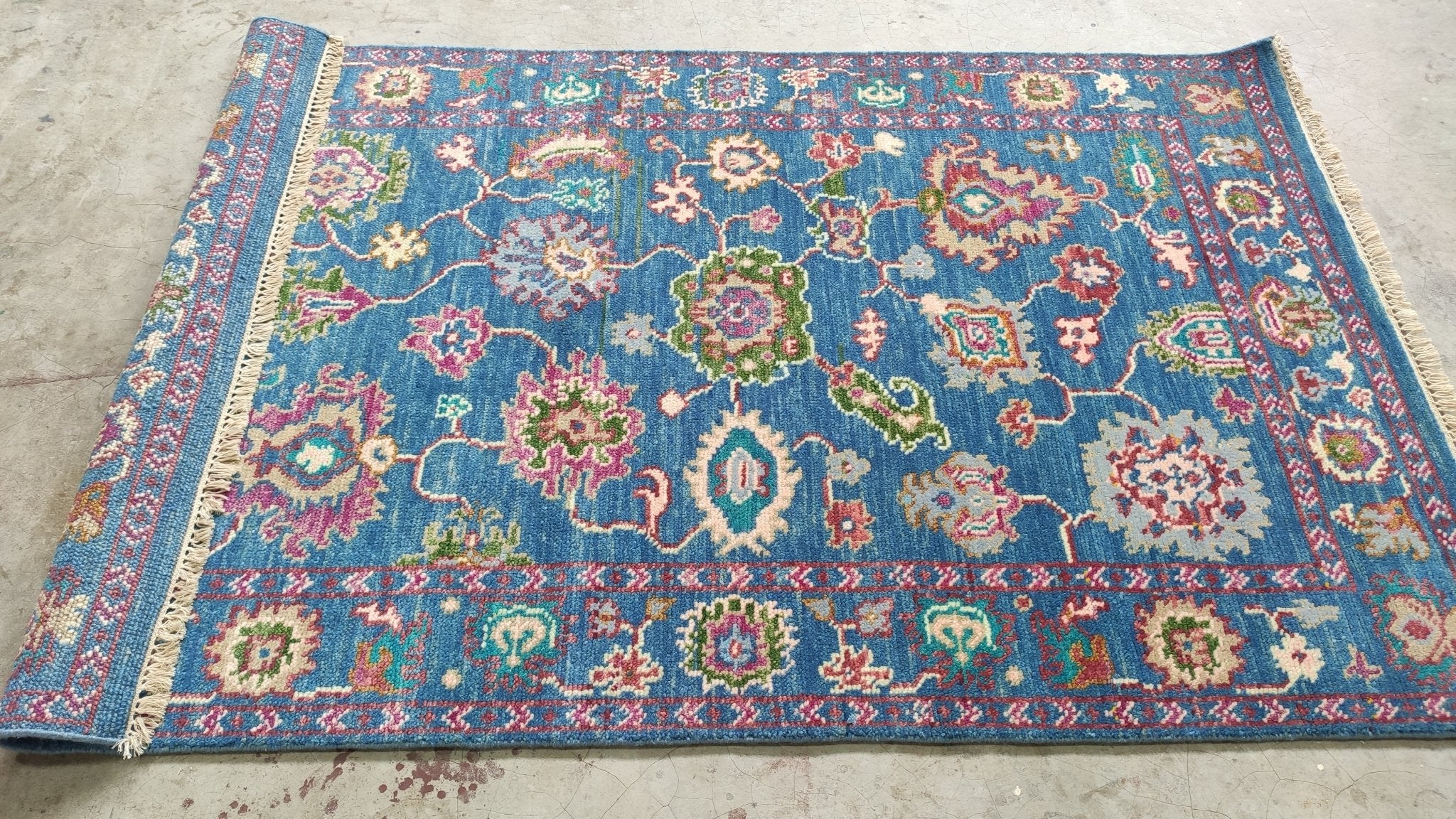 Maaike Neuville 4x6.6 Light Blue Hand-Knotted Oushak Rug | Banana Manor Rug Company