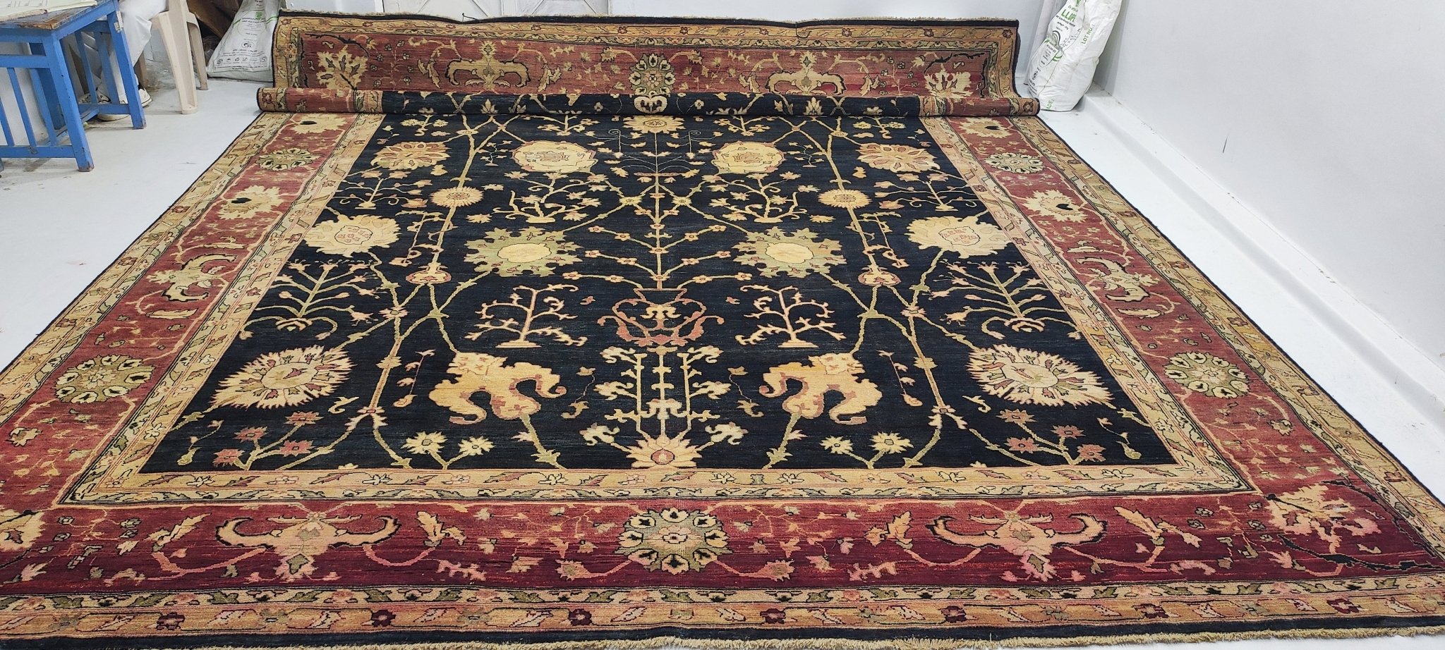 Mariena 12x18.3 Hand-Knotted Black & Rust Oushak | Banana Manor Rug Factory Outlet