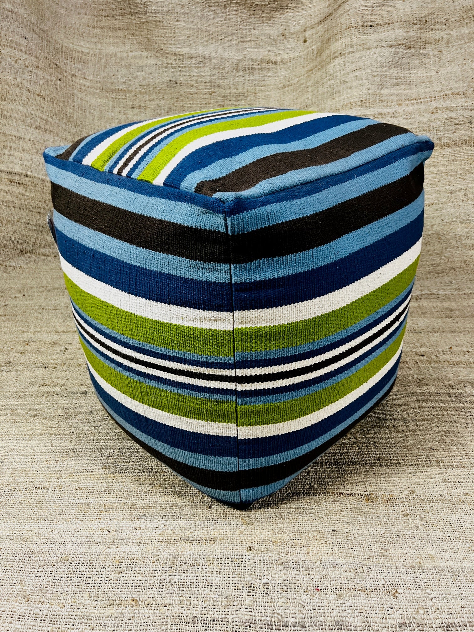 Miles Green and Blue Striped Pouffe | Banana Manor Rug Company