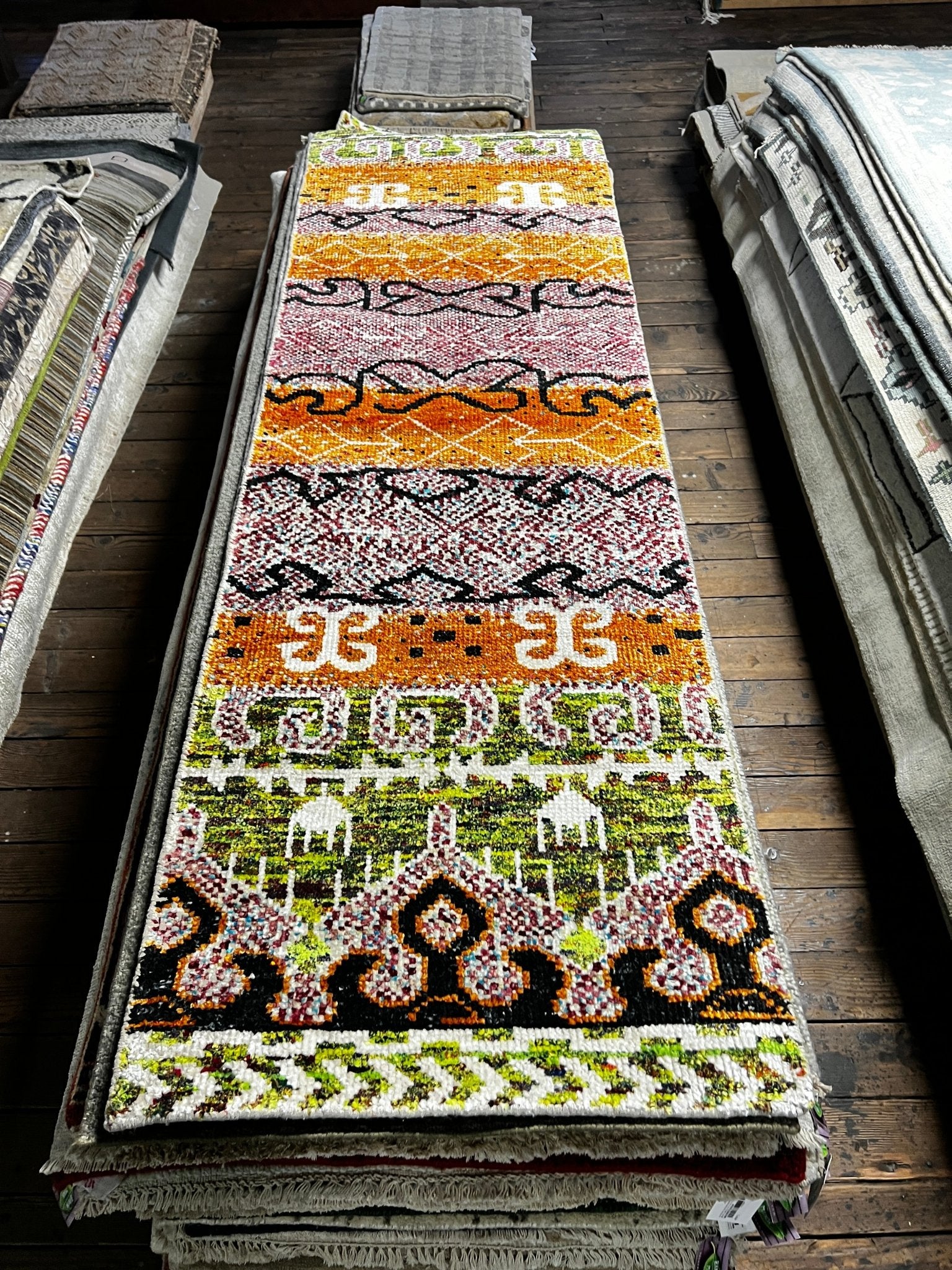 Mr. Heckles 2.6x9.6 Hand-Knotted Multi Abstract Runner | Banana Manor Rug Factory Outlet