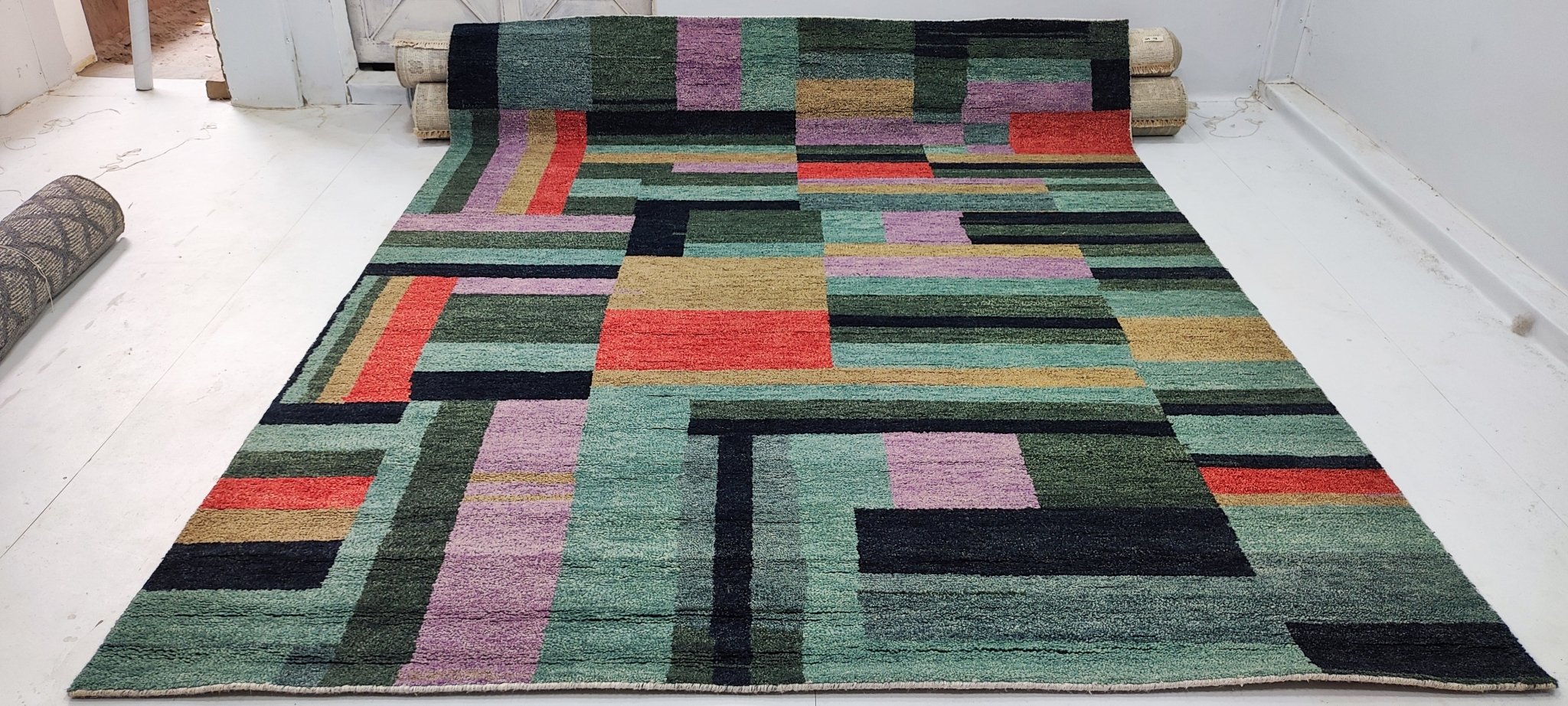 Seargent Powell 8x10 Hand-Knotted Green & Grey Geometrical | Banana Manor Rug Factory Outlet