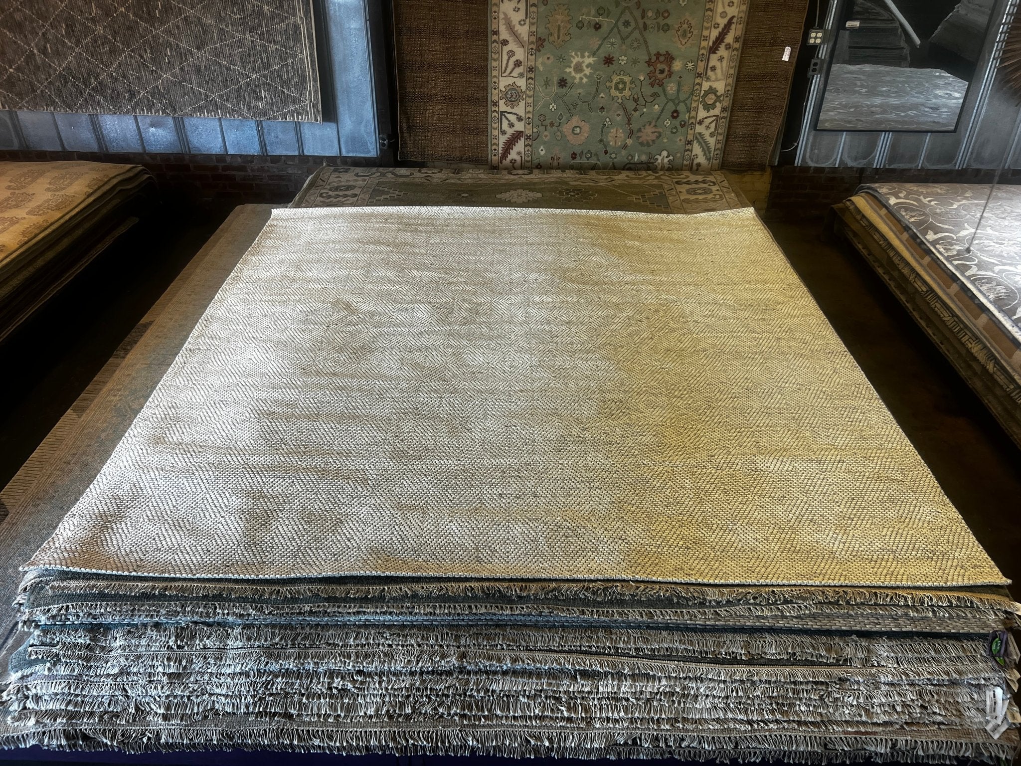Shiv Handwoven Wool Durrie Ivory Jacquard (Multiple Sizes) | Banana Manor Rug Factory Outlet