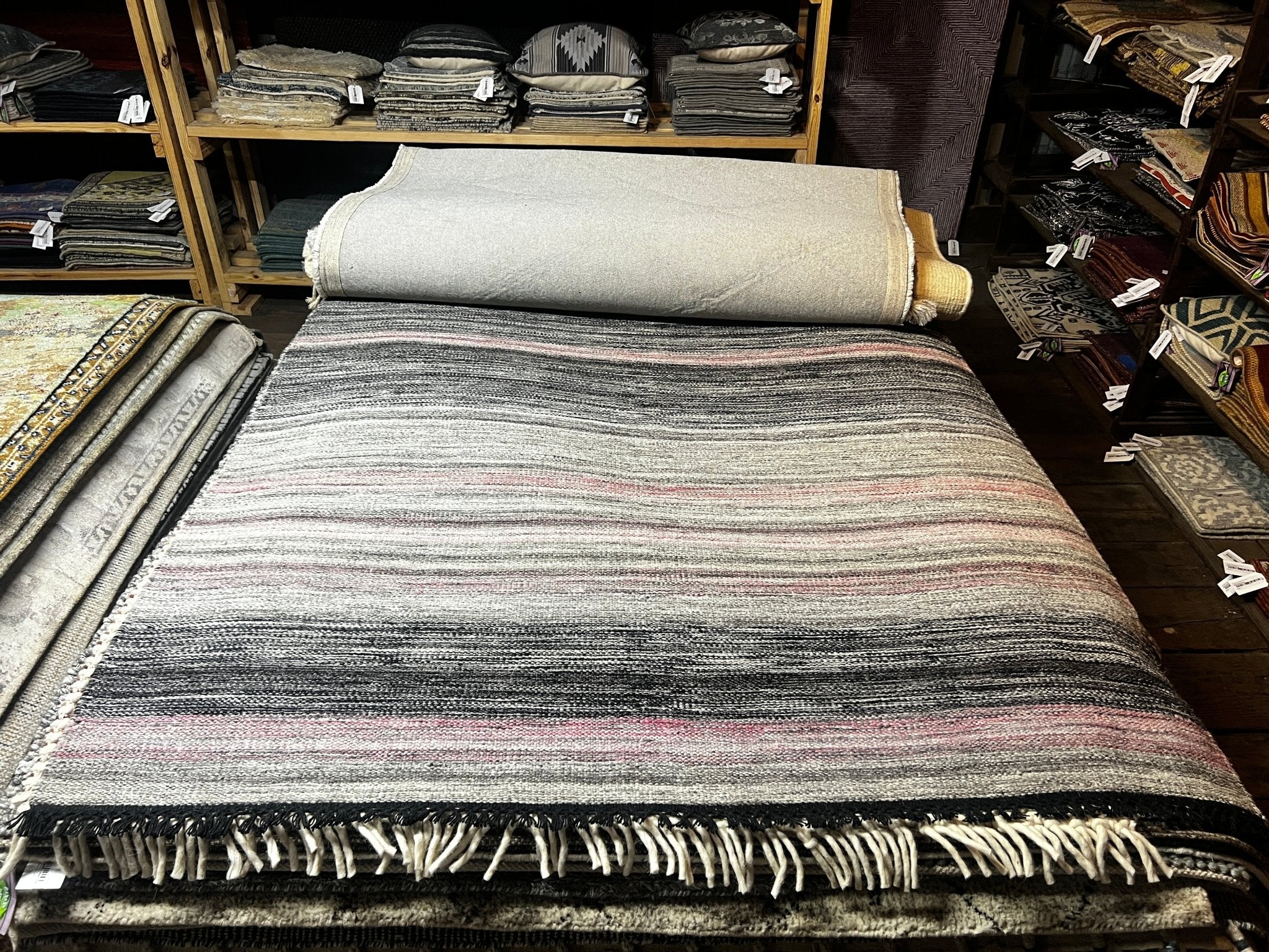 The John 5x8 Handwoven Grey Mix Stripe | Banana Manor Rug Factory Outlet