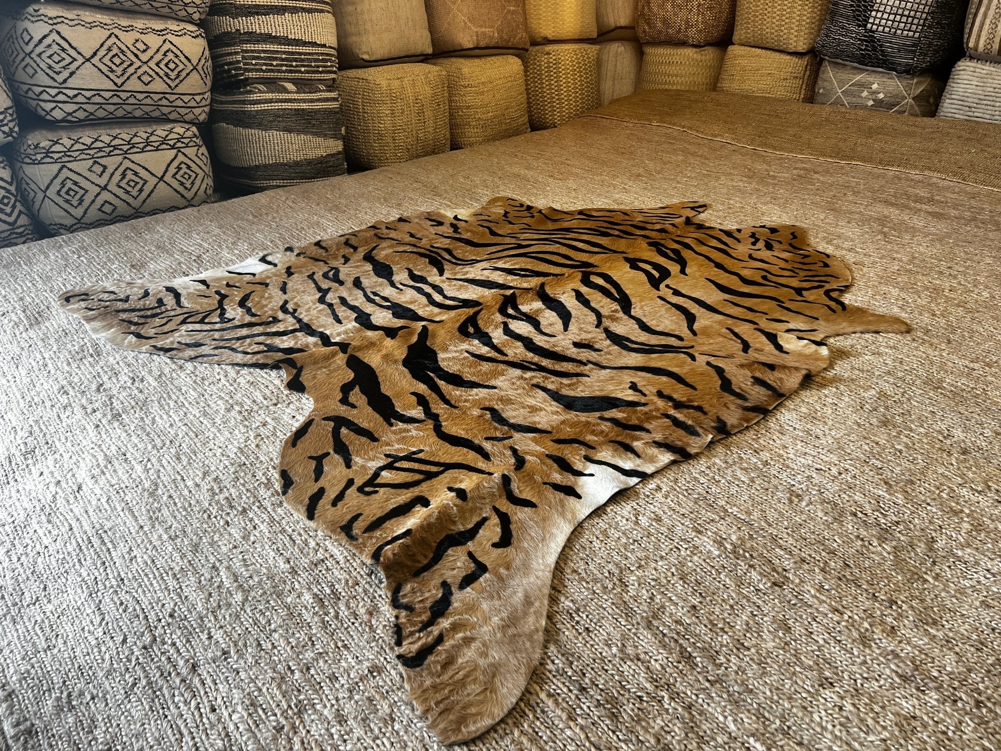 Tiger Print Cowhide Rug | Banana Manor Rug Company
