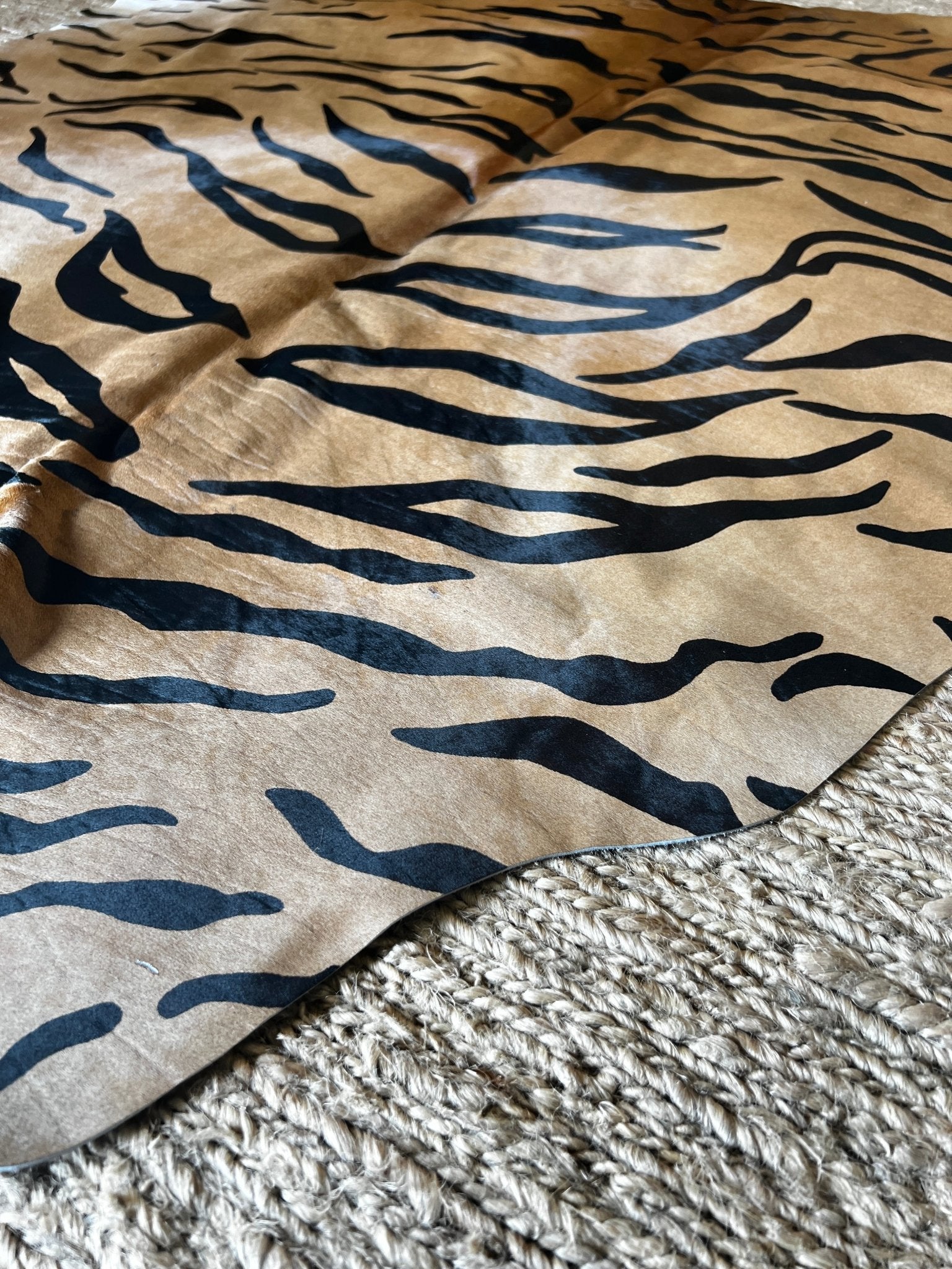 Tiger Print Cowhide Rug | Banana Manor Rug Company