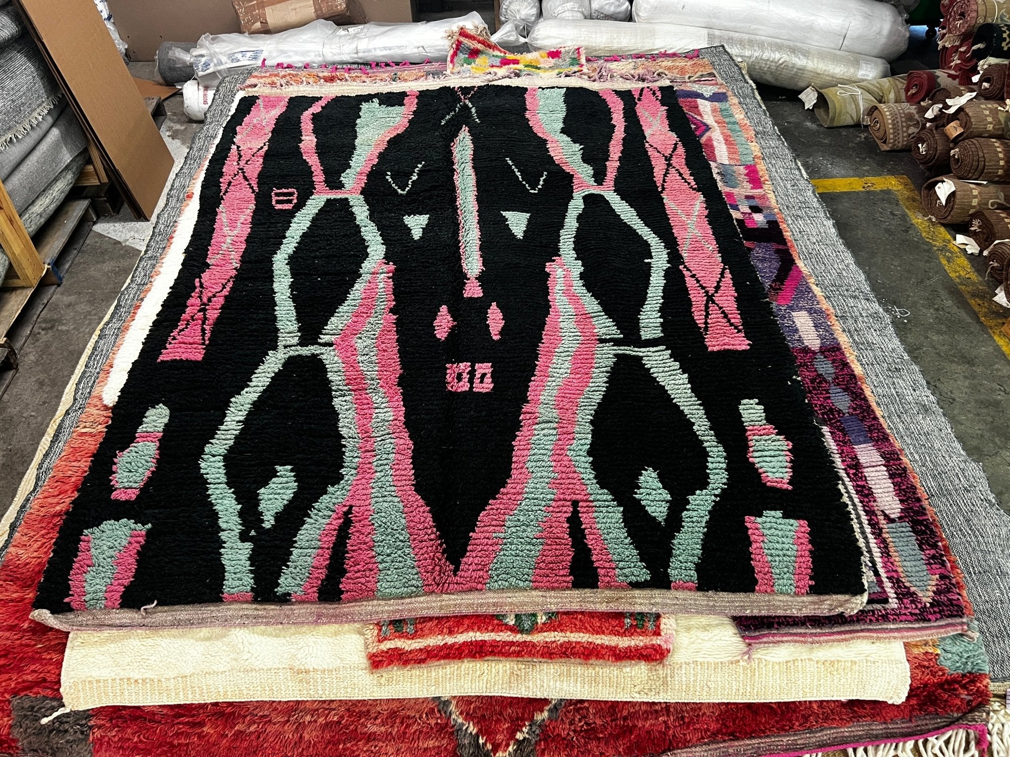 Tutti Frutti 6.11x10.3 Black, Pink, and Teal Moroccan Boujaad Rug | Banana Manor Rug Company