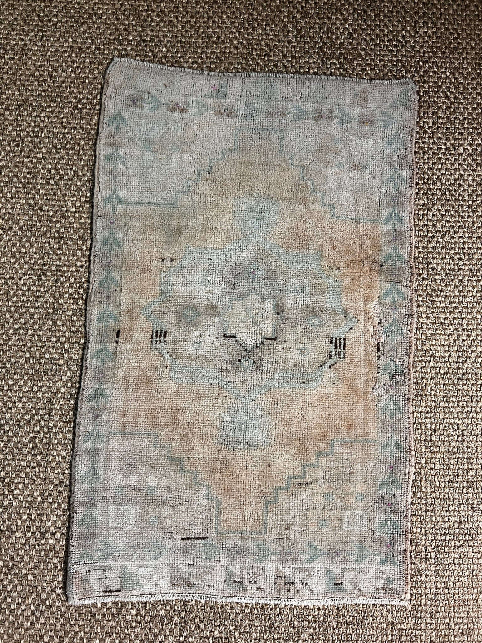 Vintage 1.10x2.11 Turkish Oushak Peach and Aqua Small Rug | Banana Manor Rug Factory Outlet