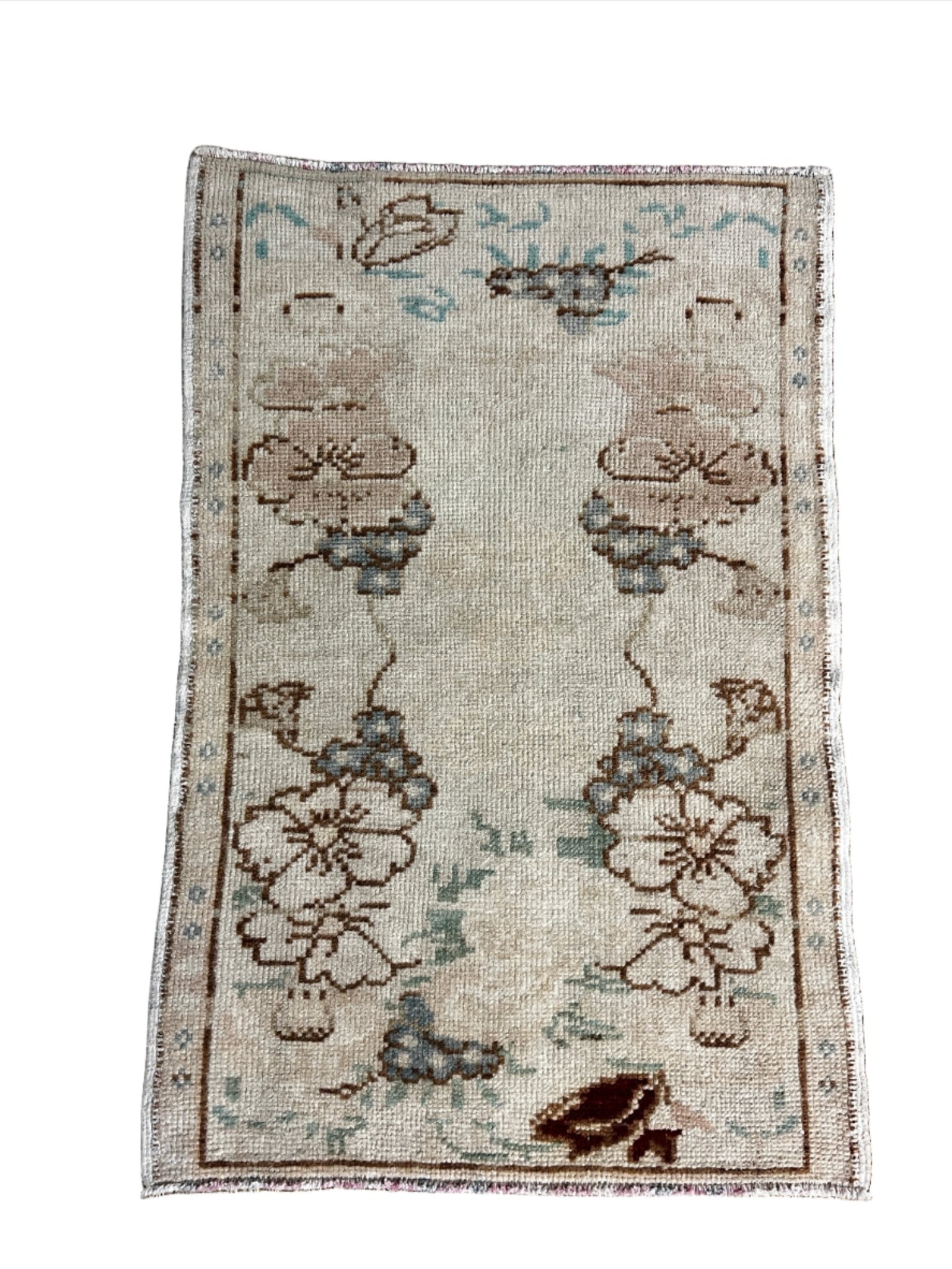 Vintage 1.10x2.8 Turkish Oushak Light Beige and Pink Small Rug | Banana Manor Rug Factory Outlet
