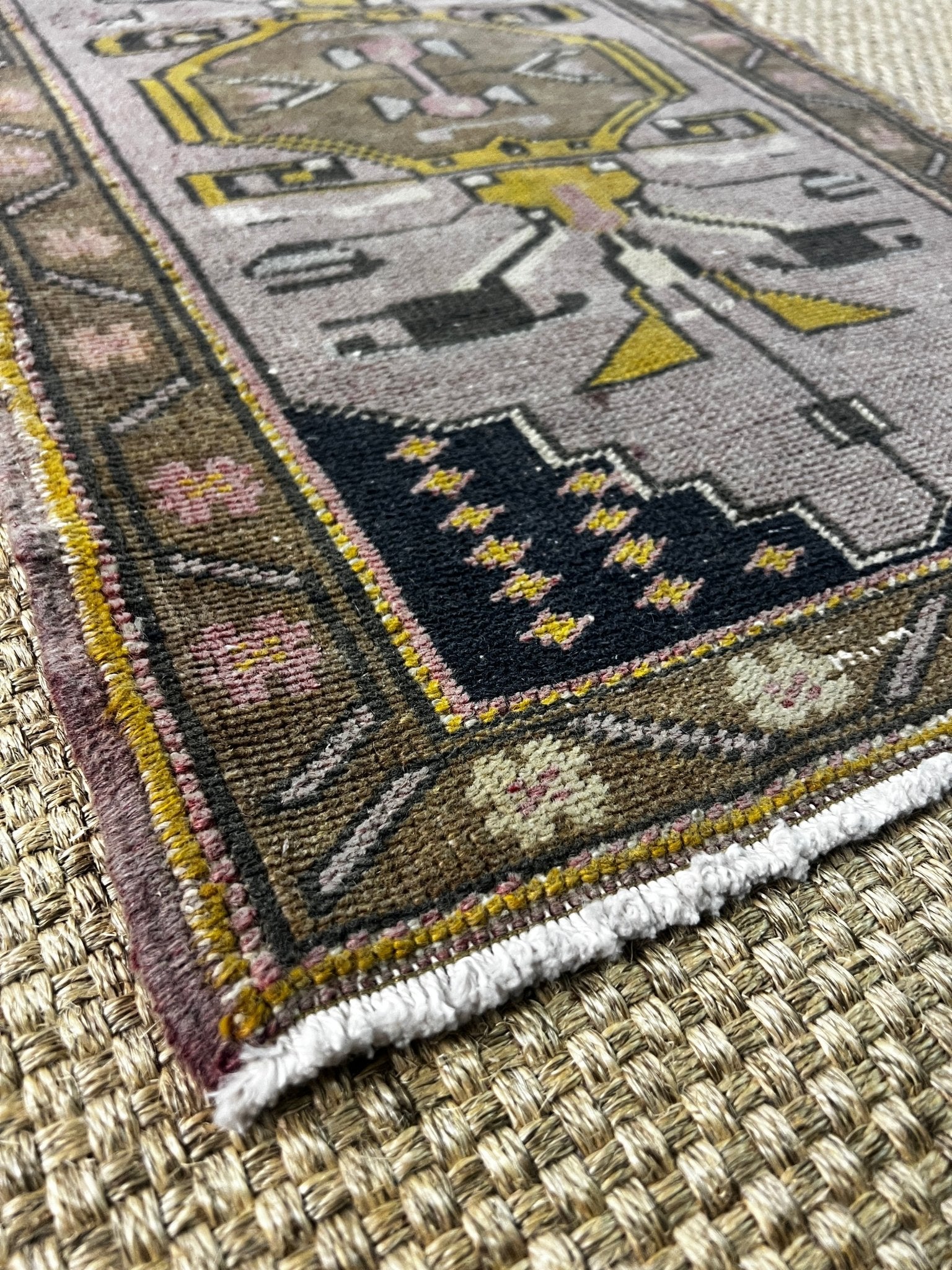 Vintage 1.10x3.3 Turkish Oushak Purple Small Rug | Banana Manor Rug Factory Outlet