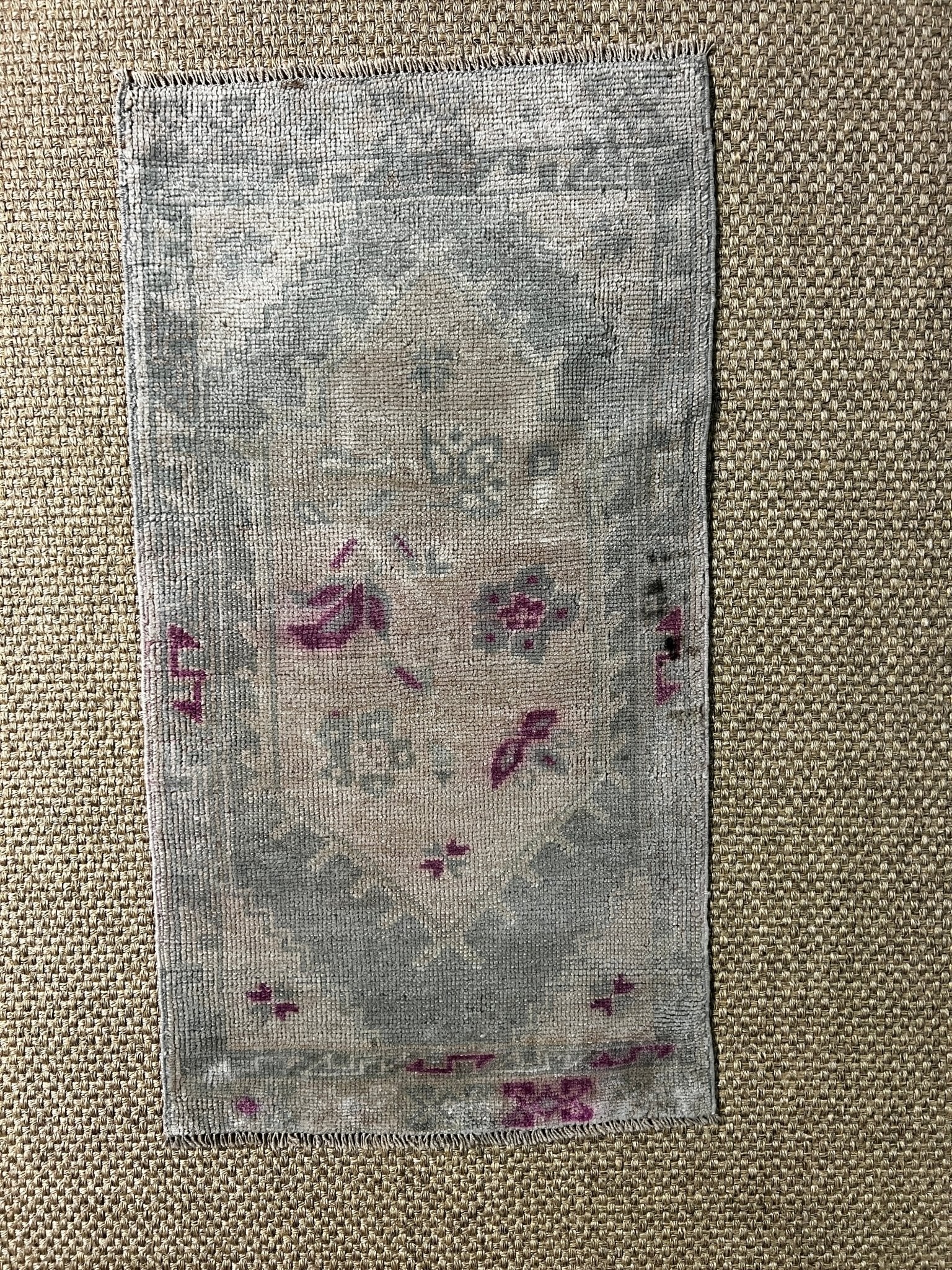 Vintage 1.10x3.5 Turkish Oushak Sage Green and Beige Small Rug | Banana Manor Rug Factory Outlet