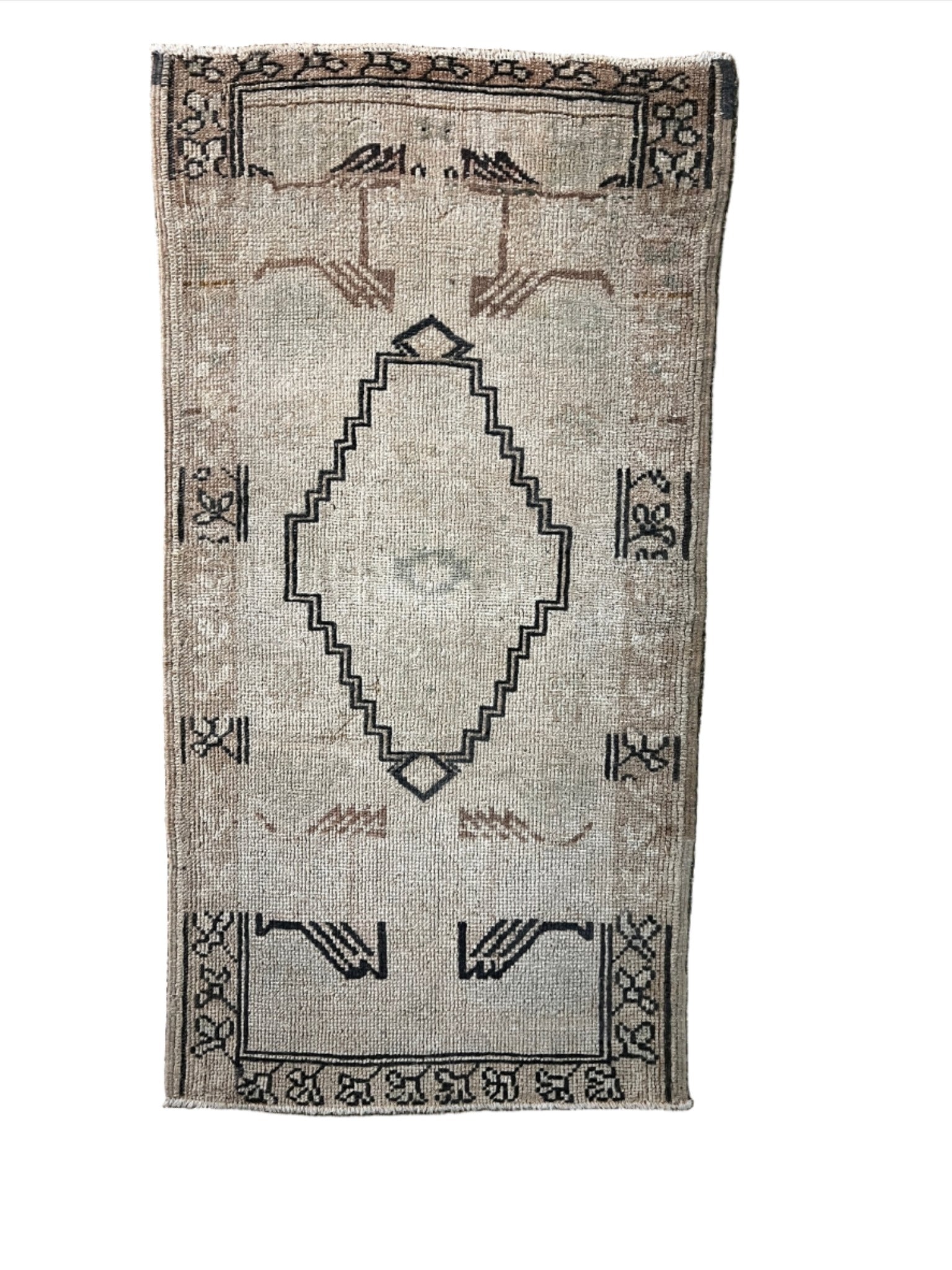 Vintage 1.10x3.7 Turkish Oushak Light Gray and Beige Small Rug | Banana Manor Rug Factory Outlet