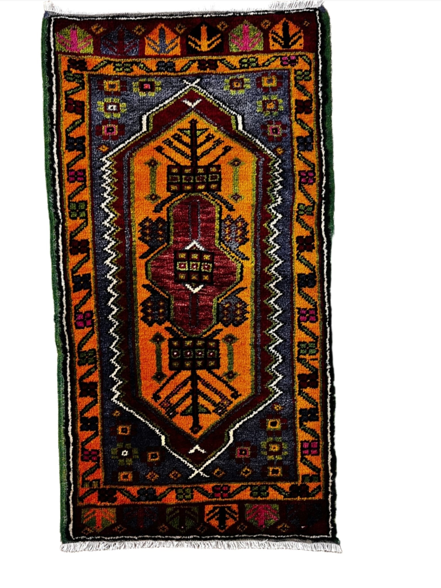 Vintage 1.11x3.8 Turkish Oushak Orange and Gray Multicolor Small Rug | Banana Manor Rug Factory Outlet