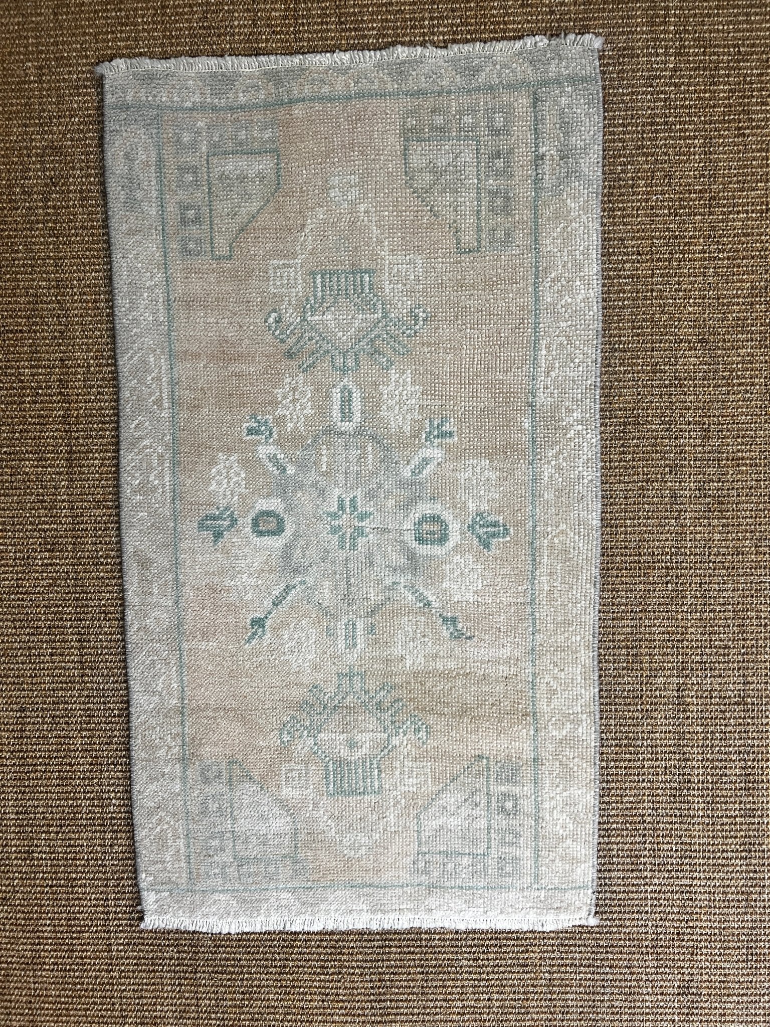 Vintage 1.6x2.9 Pale Pink and Blue Turkish Oushak Small Rug | Banana Manor Rug Factory Outlet
