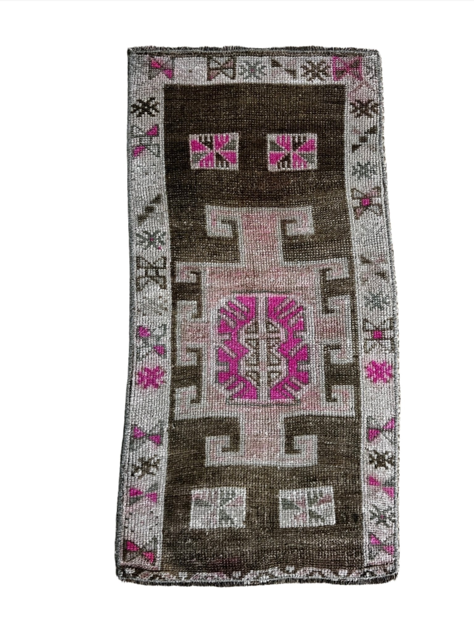 Vintage 1.6x3 Turkish Oushak Brown and Pink Small Rug | Banana Manor Rug Factory Outlet