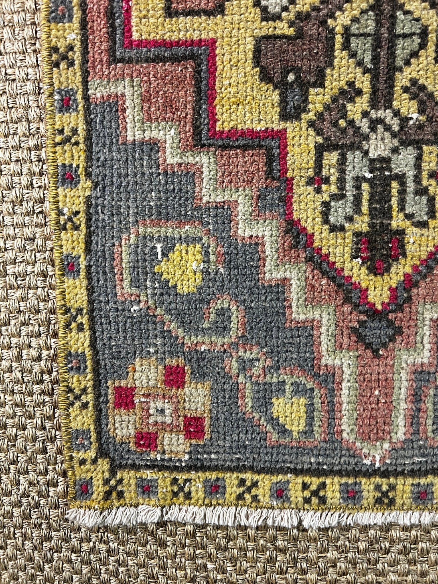 Vintage 1.6x3.1 Turkish Oushak Yellow and Gray Multicolor Small Rug | Banana Manor Rug Factory Outlet