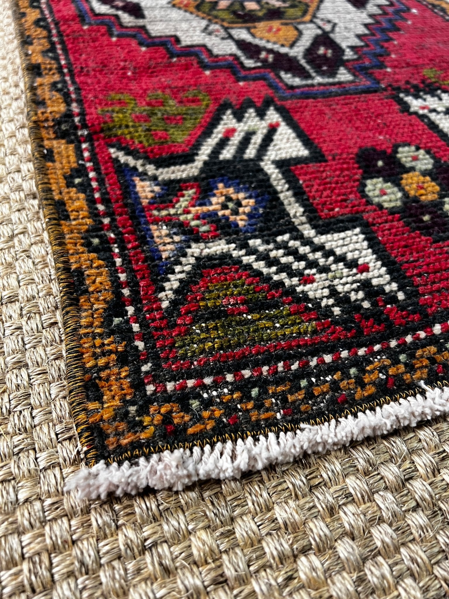 Vintage 1.6x3.2 Turkish Oushak Red and Gray Small Rug | Banana Manor Rug Factory Outlet
