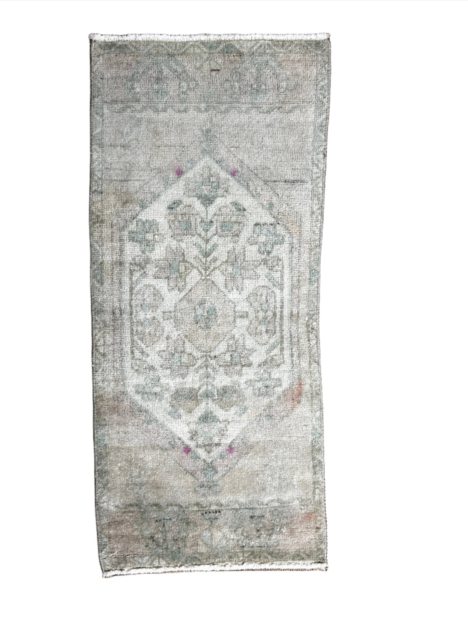Vintage 1.6x3.3 Grey and Blue Turkish Oushak Small Rug | Banana Manor Rug Factory Outlet
