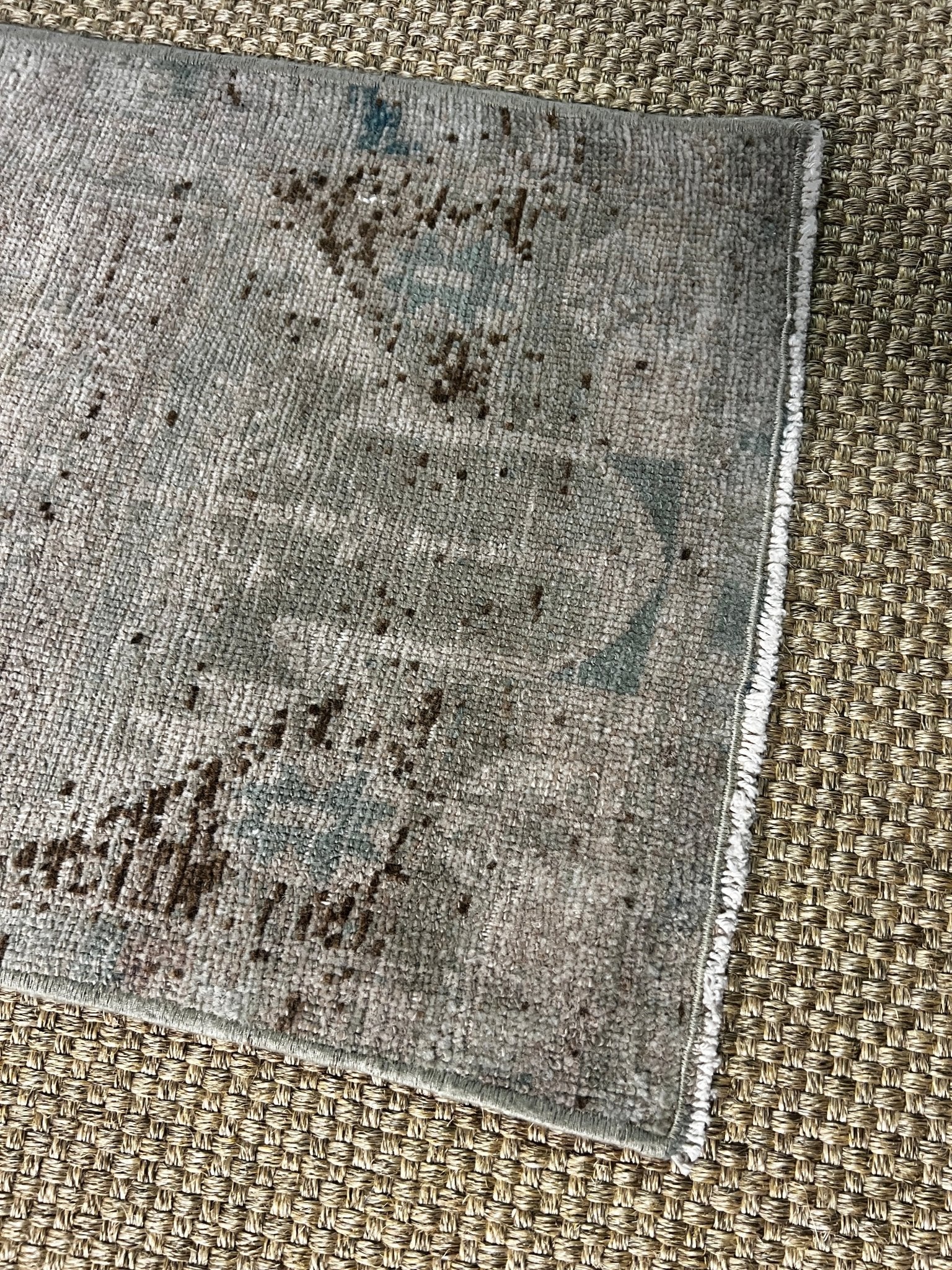 Vintage 1.6x3.6 Turkish Oushak Beige and Aqua Small Rug | Banana Manor Rug Factory Outlet