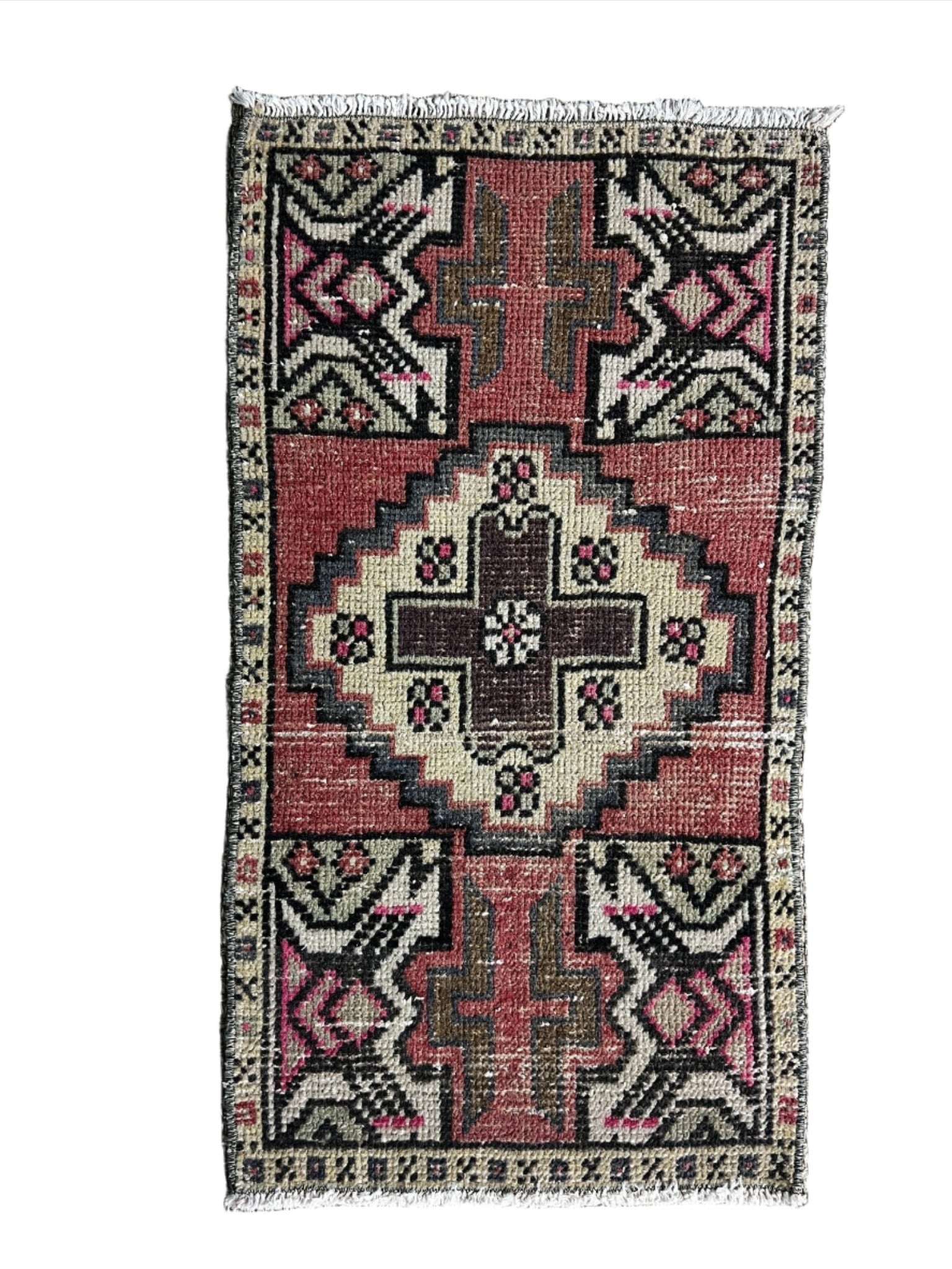 Vintage 1.7x2.11 Turkish Oushak Red and Beige Small Rug | Banana Manor Rug Factory Outlet