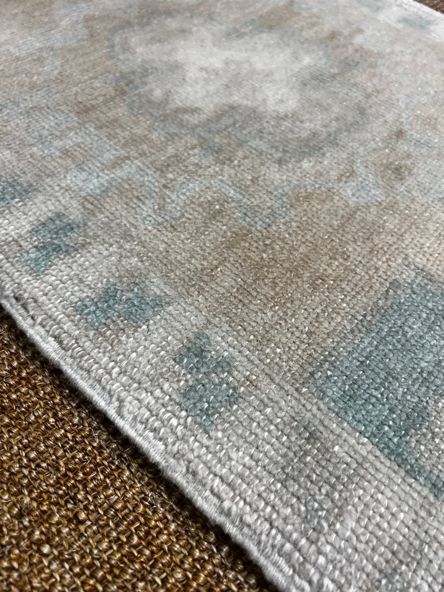 Vintage 1.7x2.9 Pale Green and Grey Turkish Oushak Small Rug | Banana Manor Rug Factory Outlet