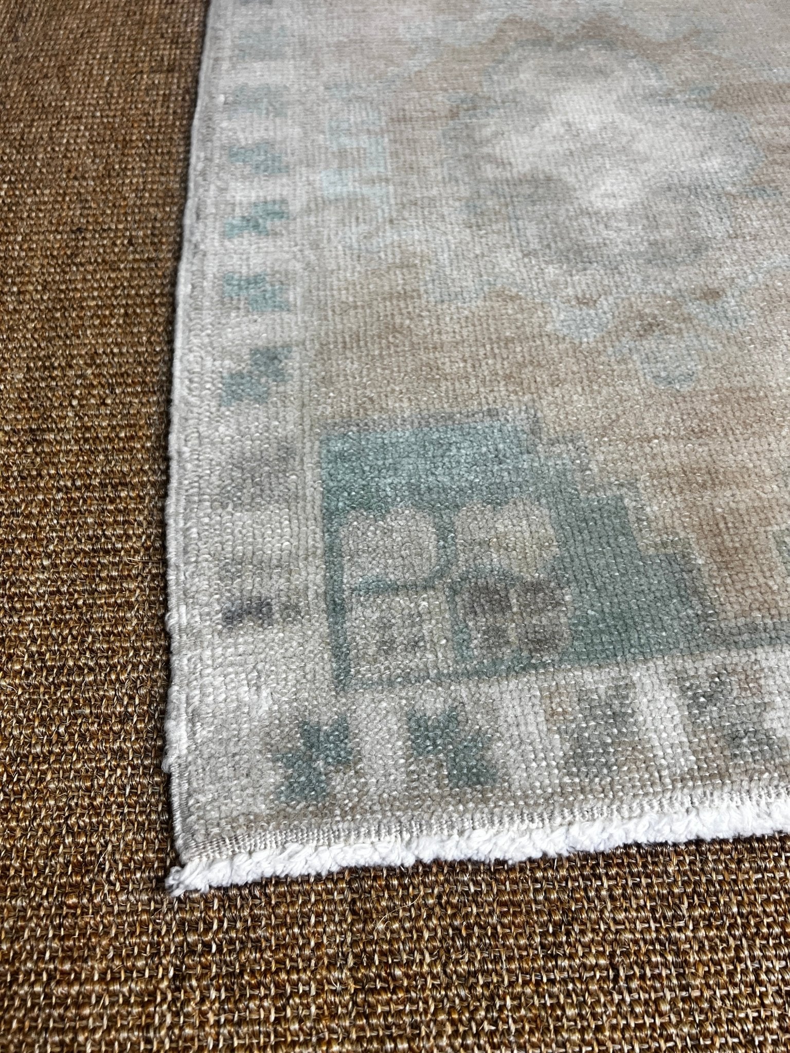 Vintage 1.7x2.9 Pale Green and Grey Turkish Oushak Small Rug | Banana Manor Rug Factory Outlet