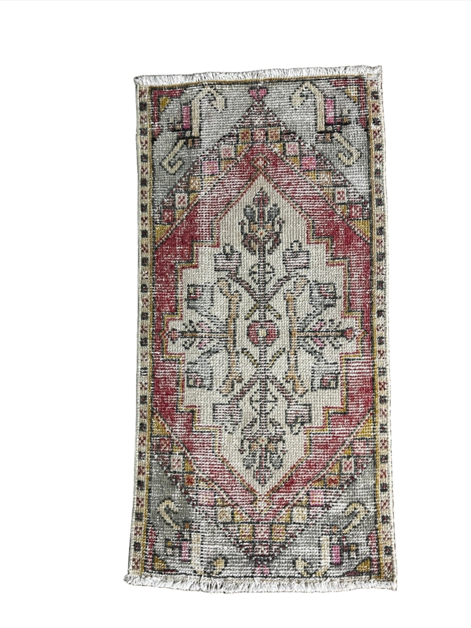 Vintage 1.7x3.2 Turkish Oushak Light Red and Gray Small Rug | Banana Manor Rug Factory Outlet