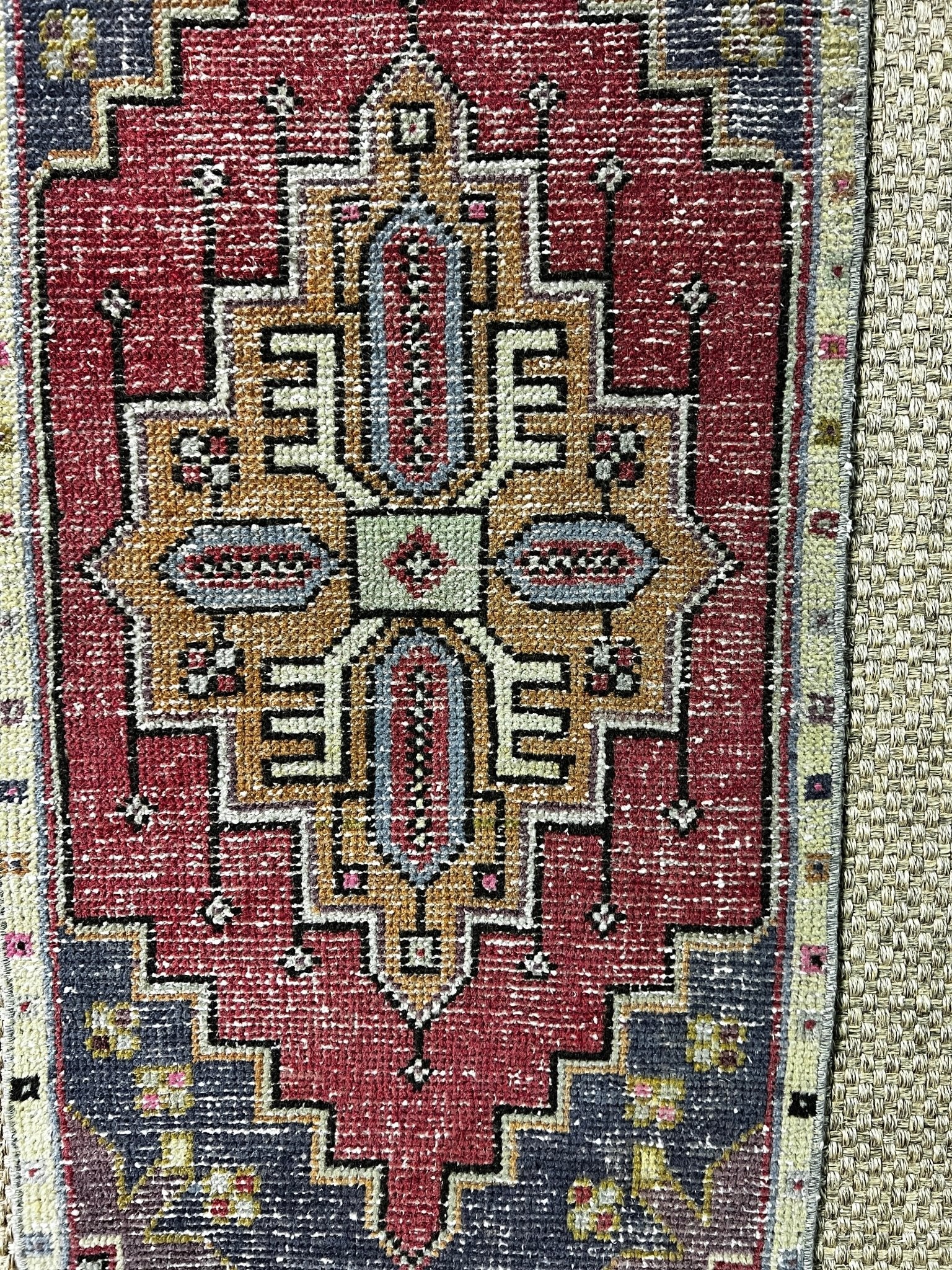 Vintage 1.7x3.2 Turkish Oushak Red and Gray Multicolor Small Rug | Banana Manor Rug Factory Outlet