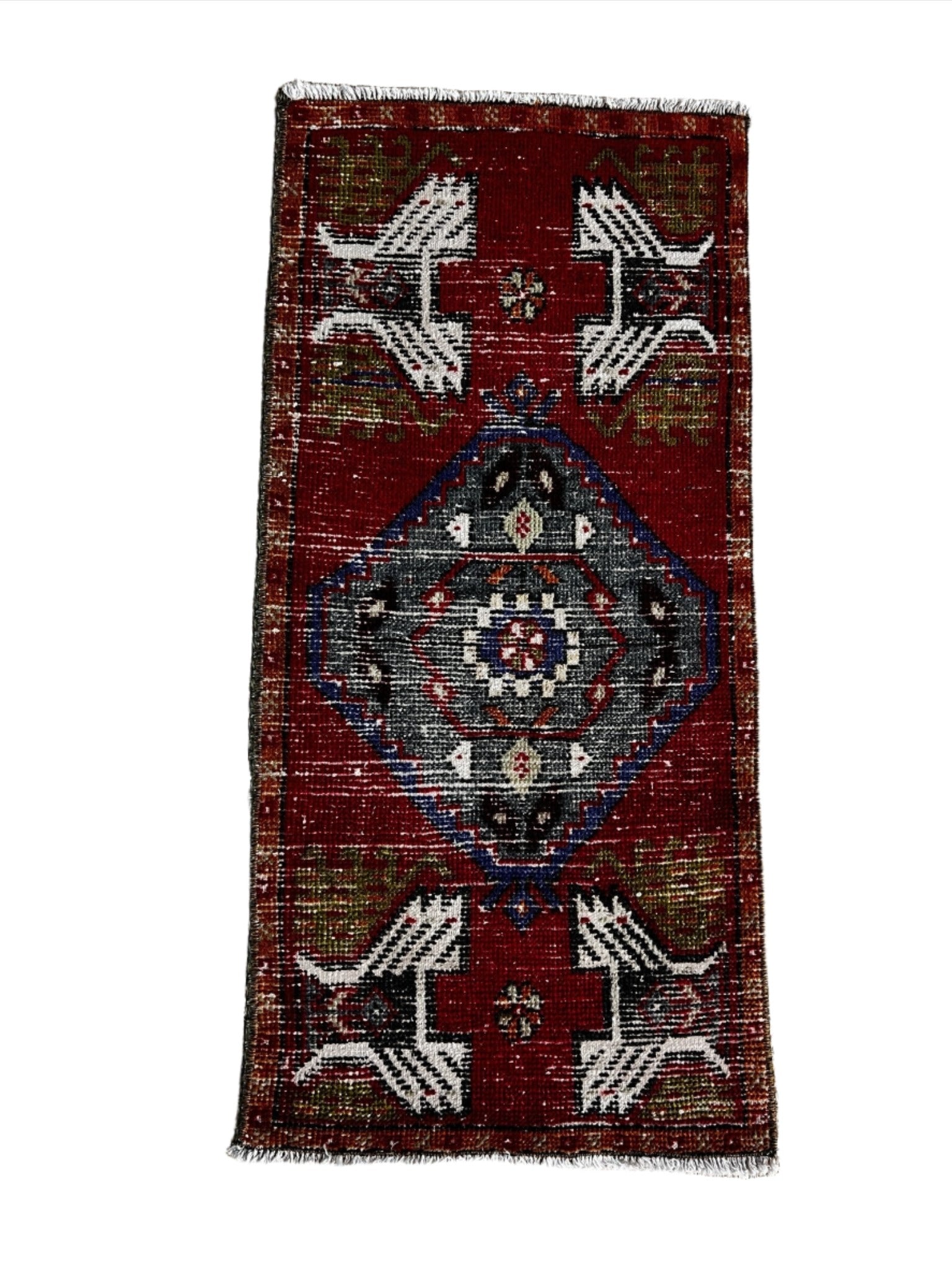 Vintage 1.7x3.3 Turkish Oushak Red Multicolor Small Rug | Banana Manor Rug Factory Outlet