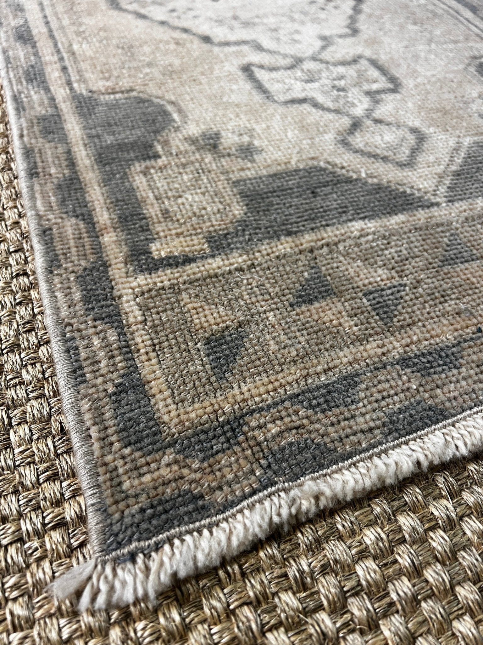 Vintage 1.7x3.6 Turkish Oushak Beige and Gray Small Rug | Banana Manor Rug Factory Outlet