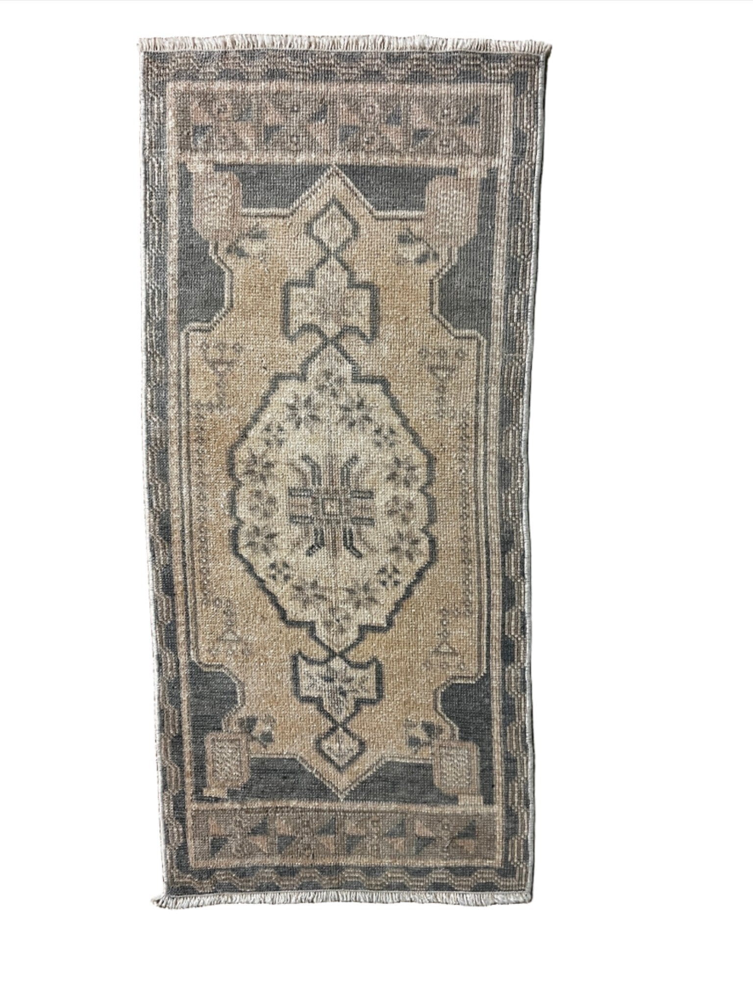 Vintage 1.7x3.6 Turkish Oushak Beige and Gray Small Rug | Banana Manor Rug Factory Outlet