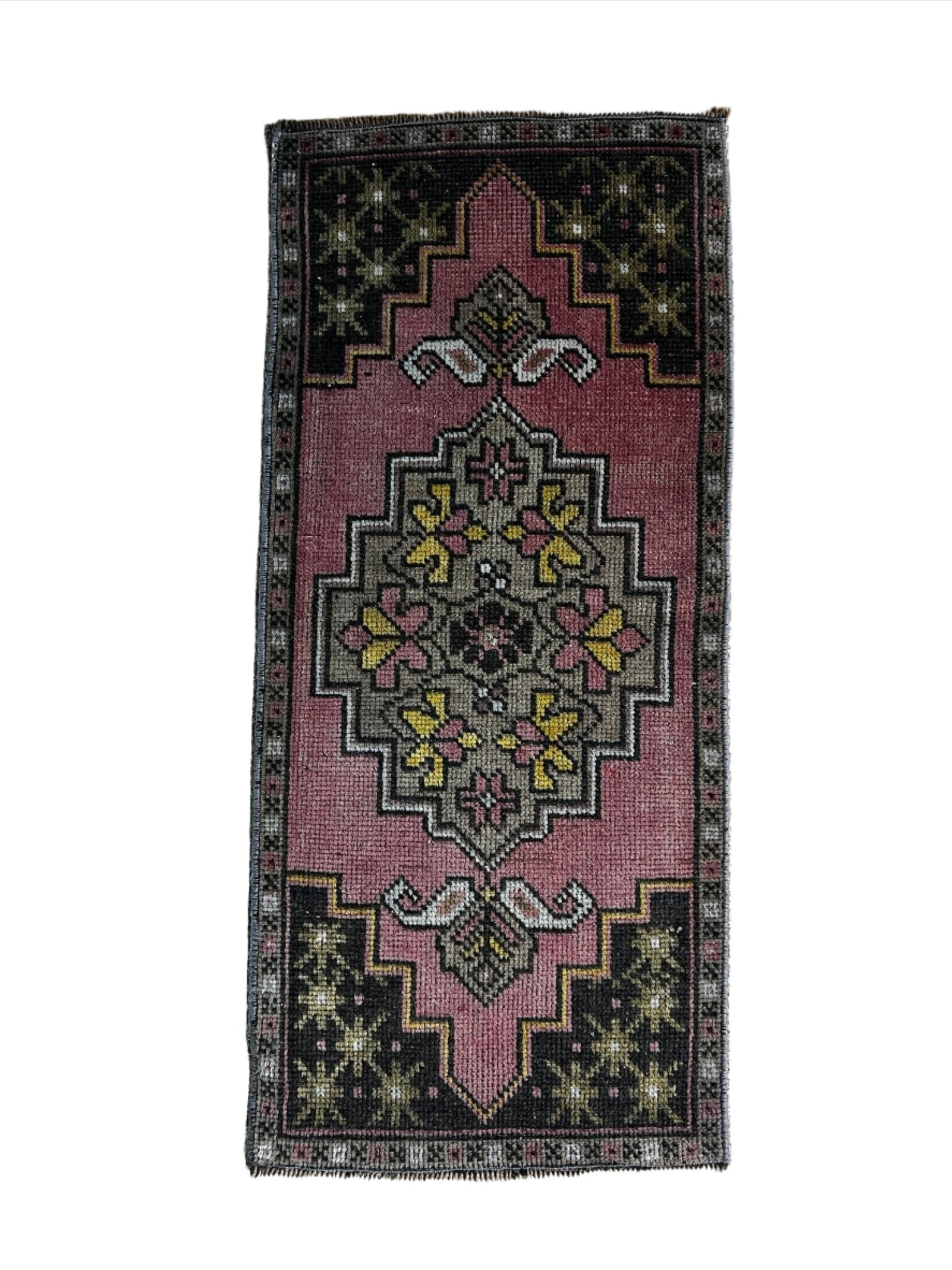 Vintage 1.7x3.8 Turkish Oushak Pink and Black Small Rug | Banana Manor Rug Factory Outlet