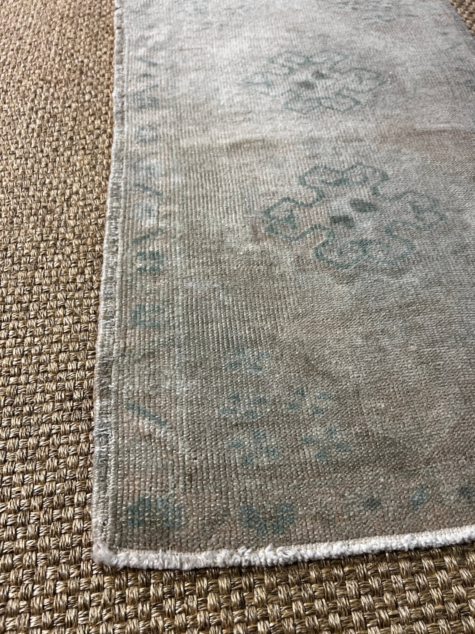 Vintage 1.8x2.9 Turkish Oushak Tan and Sage Green Small Rug | Banana Manor Rug Factory Outlet